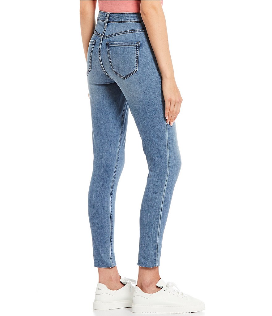 Frayed Mid Rise Ankle Skinny Jeans