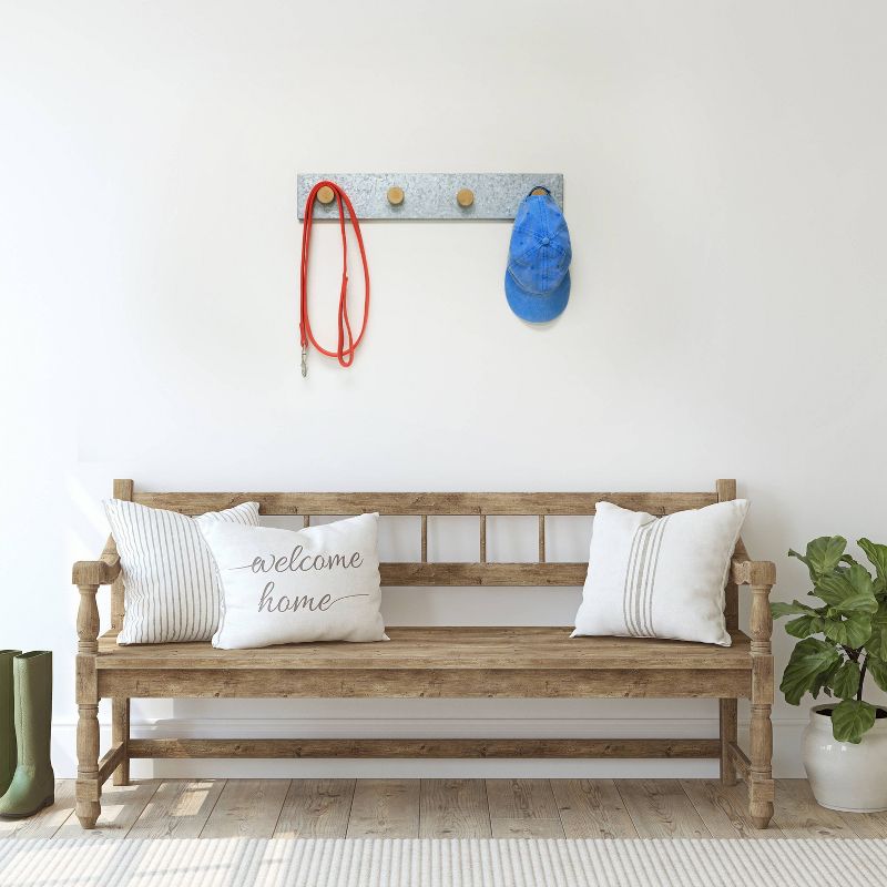 24" Galvanized Rail with Real Burnt Wood Knobs Galvanized Tin - InPlace