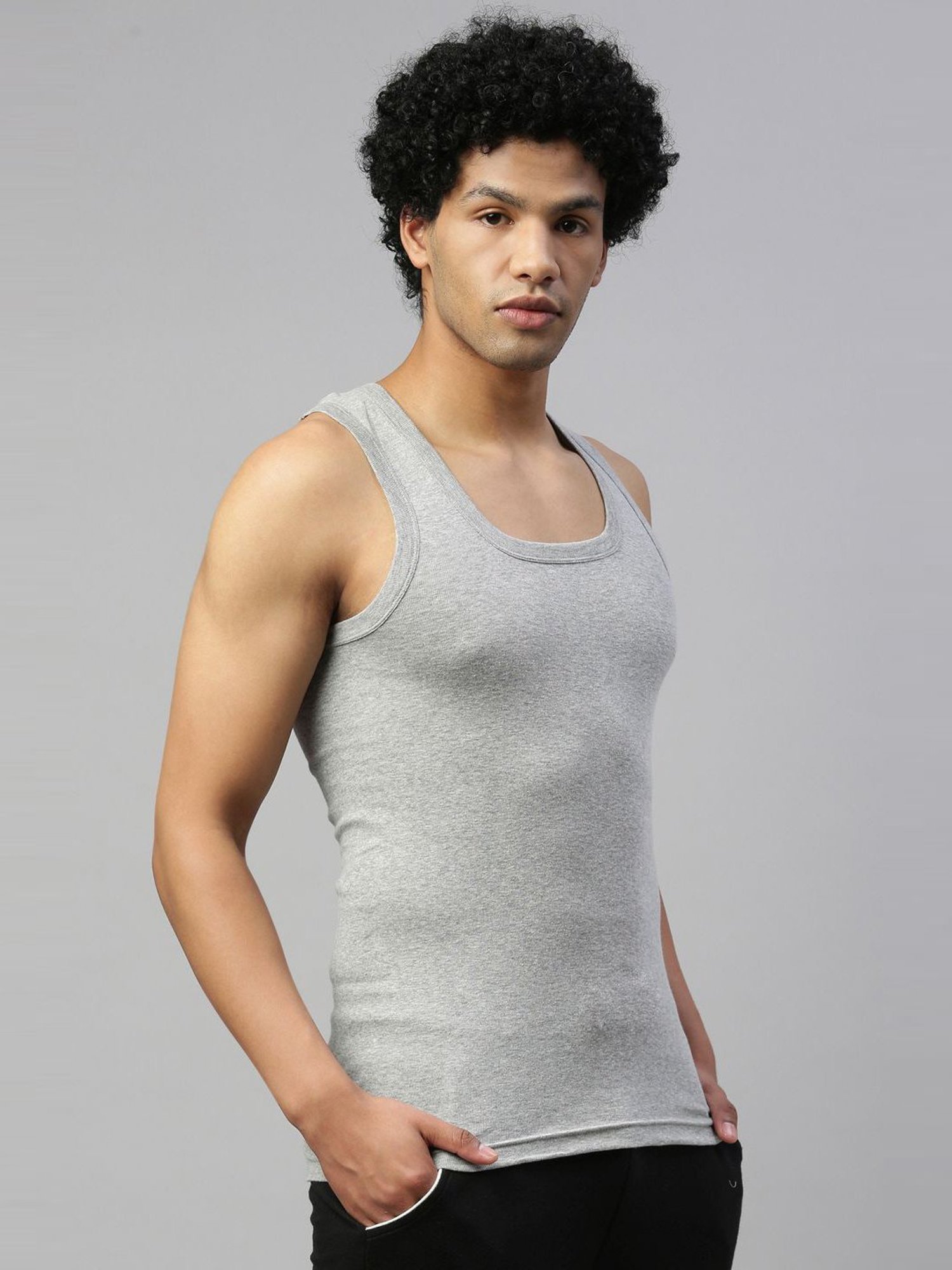 DIXCY SCOTT MAXIMUS Grey Melange & Blue Melange Cotton Regular Fit Vest - Pack Of 2