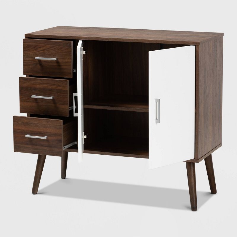 Leena Two-Tone Finished Wood 3 Drawer Sideboard Buffet Walnut Brown/White - Baxton Studio