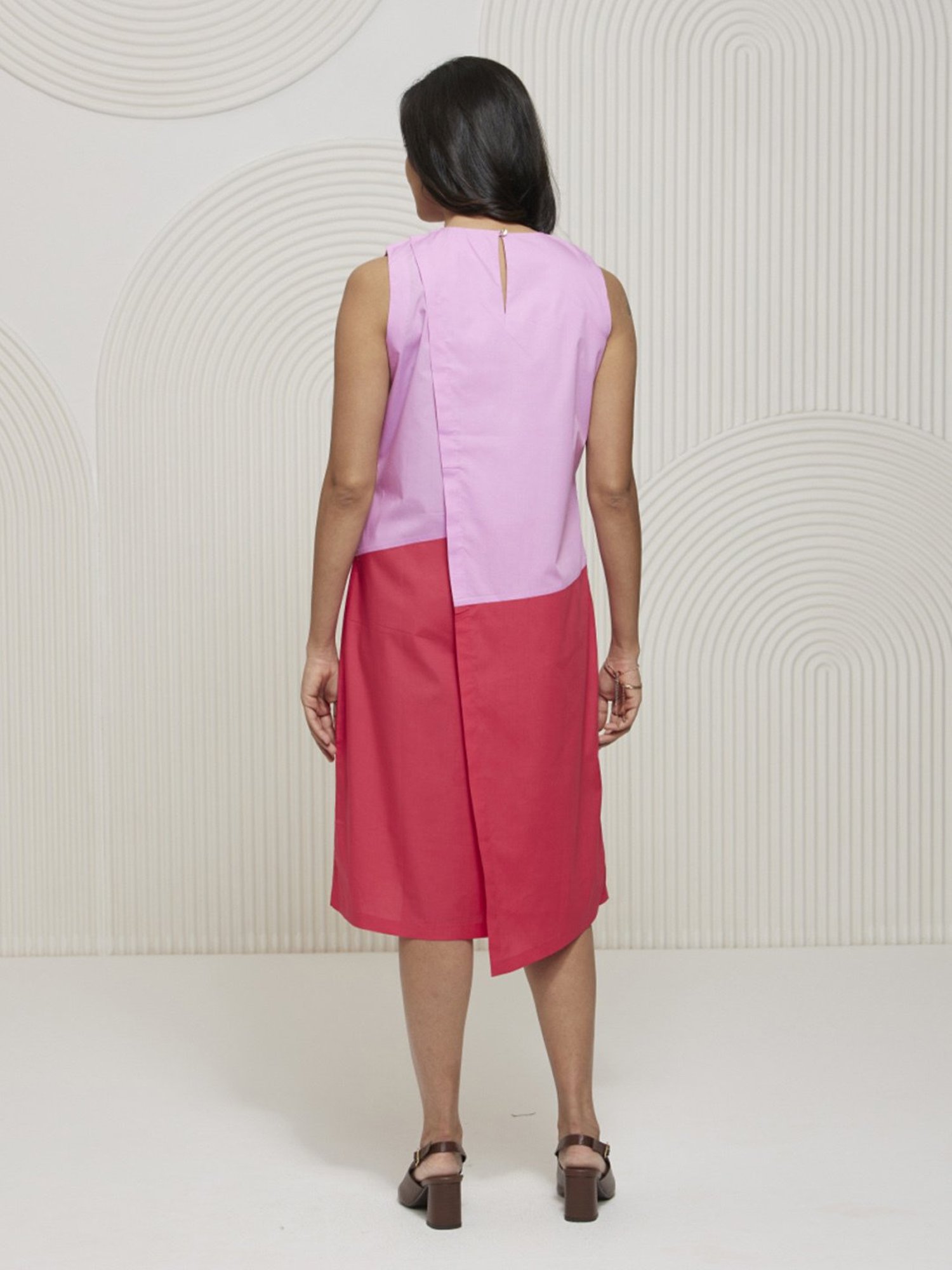 Artagai Rose & Magenta Elevated Basics Color Block Dress with Asymmetrical Front