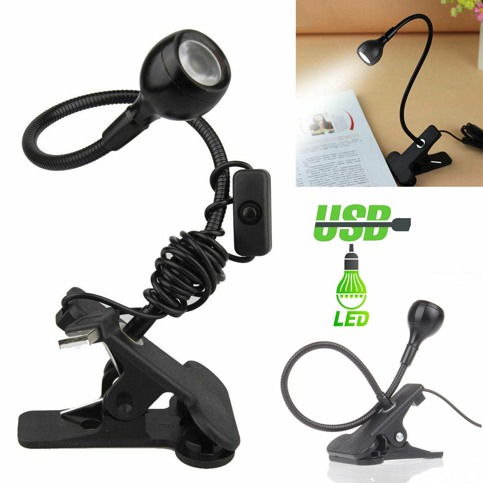 USB Flexible Reading LED Light Clip-on Beside Bed Desk Table Book Night Lamp New