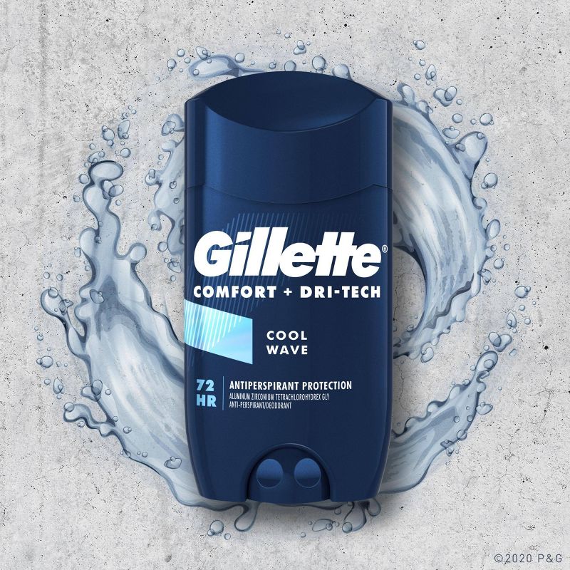 Gillette Comfort + DriTech Men's Antiperspirant Deodorant Invisible Solid Cool Wave - 3.4oz 