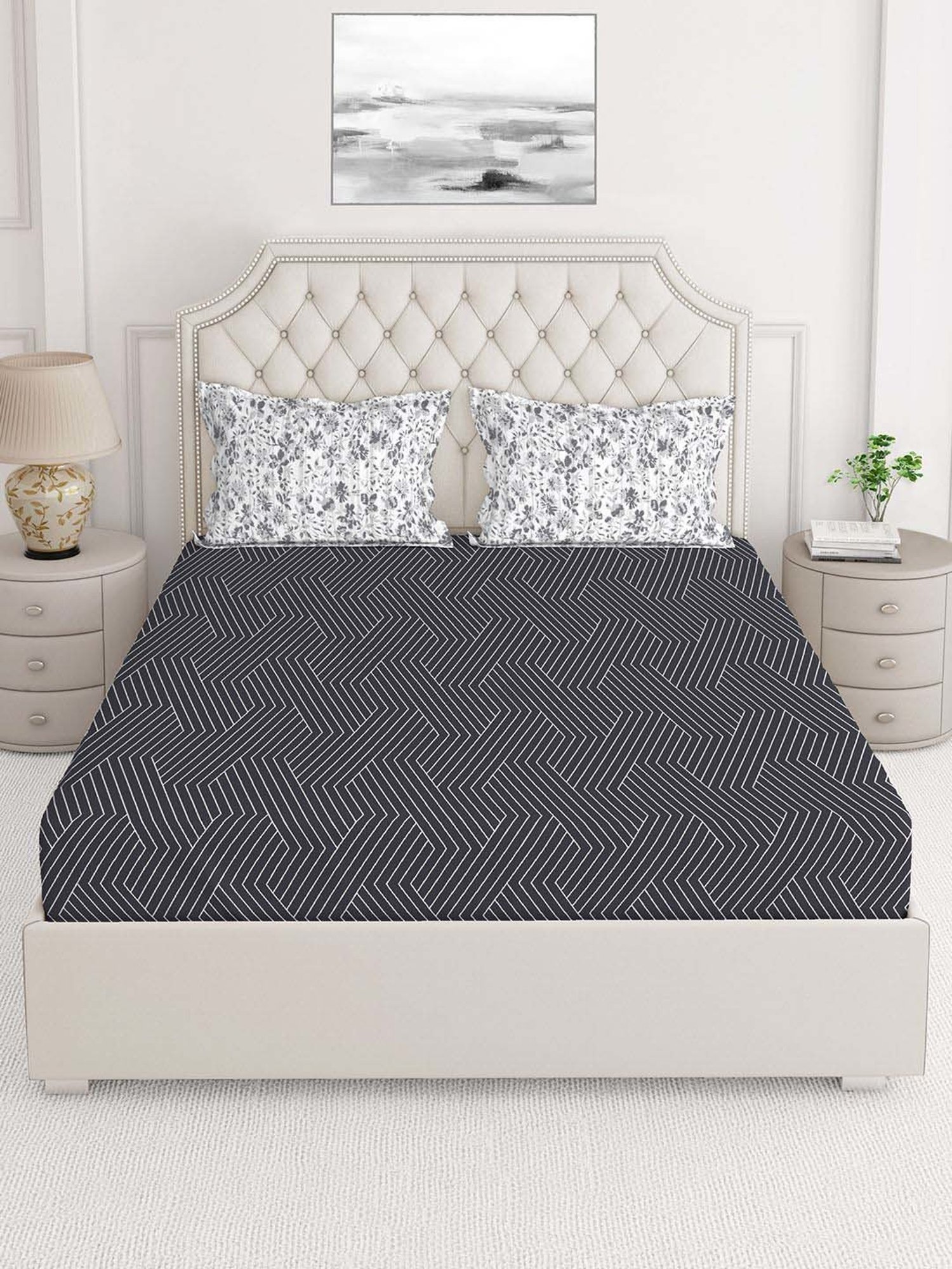 Layers Illuminating Homes Grey Cotton 150 TC King Size Bed Sheet with Pillow Cover