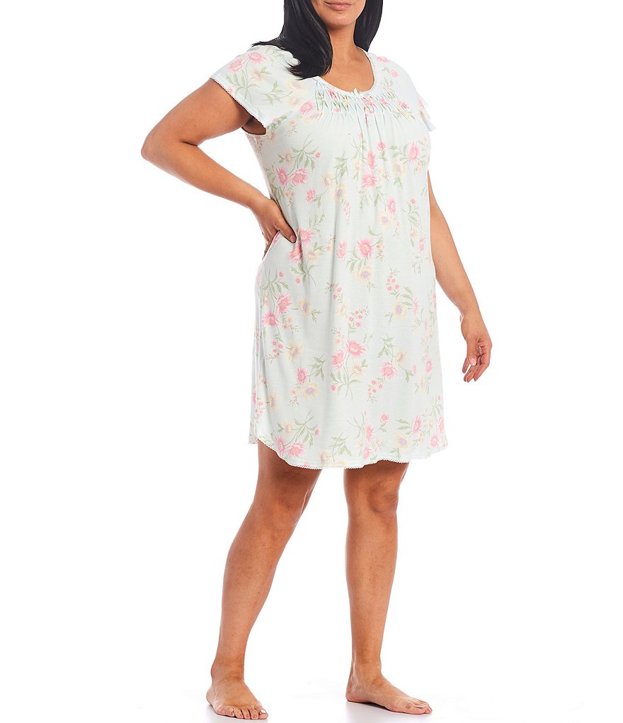 Miss Elaine Plus Cottonessa Floral Print Knit Short Nightgown