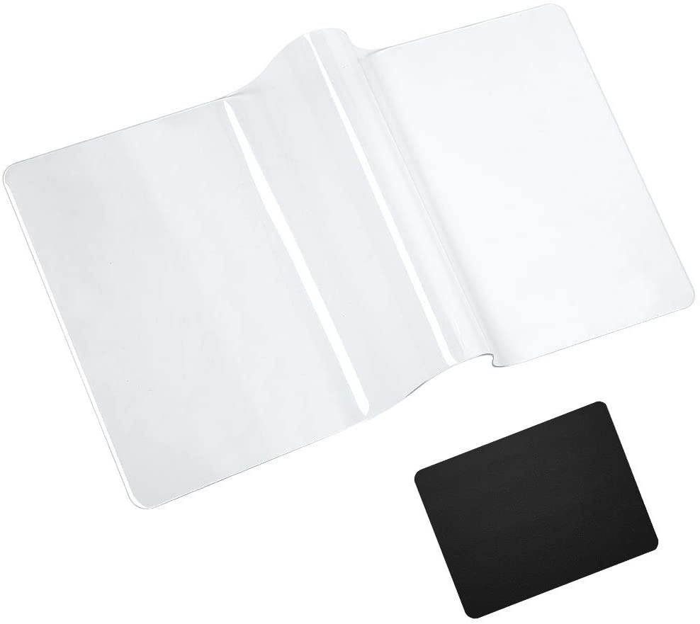 Clear Desk Pad 31.5x15.8 Inches Desk Protector Office Underside Textured Thickening PVC Desk Cover Table Cover Mat with Round Edges , with PU Black Pad