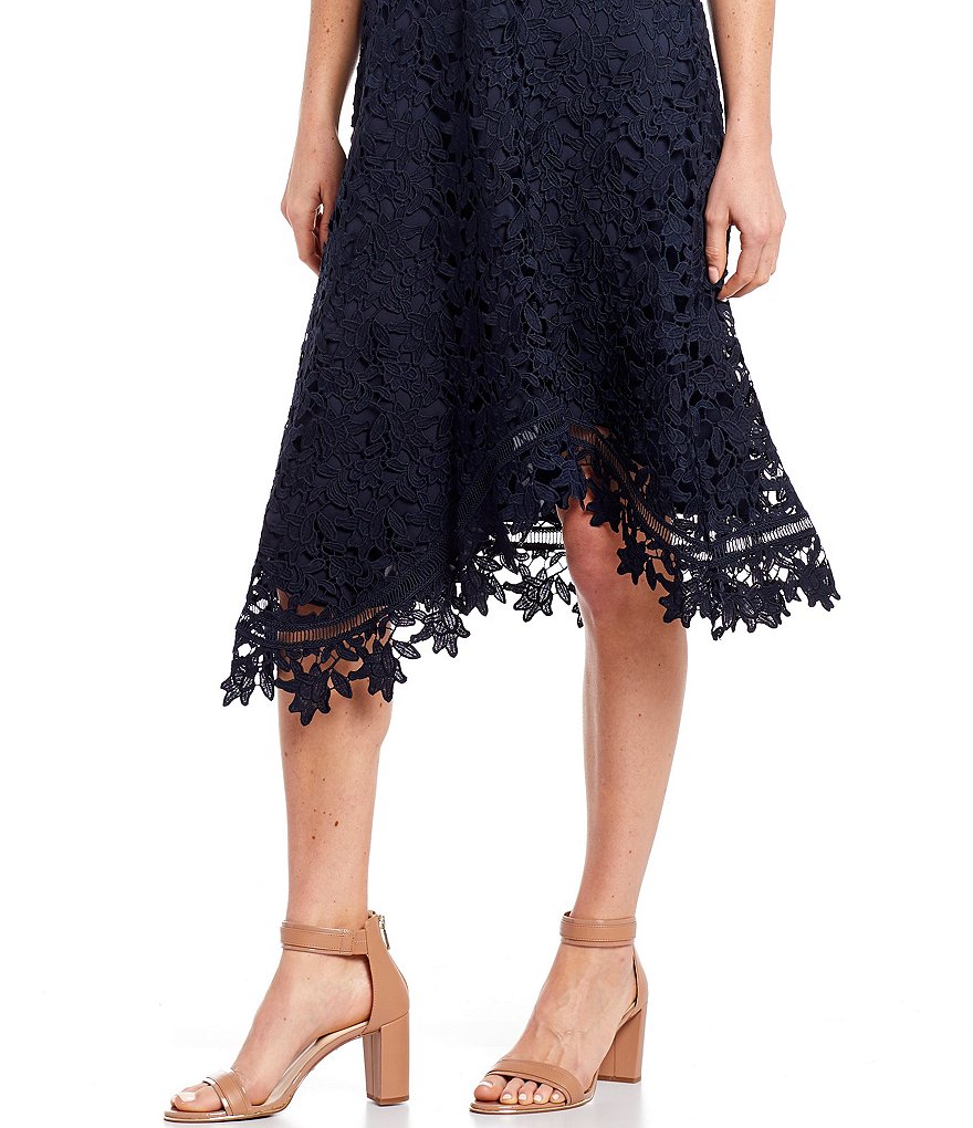 Eliza J Asymetrical Lace Midi Dress