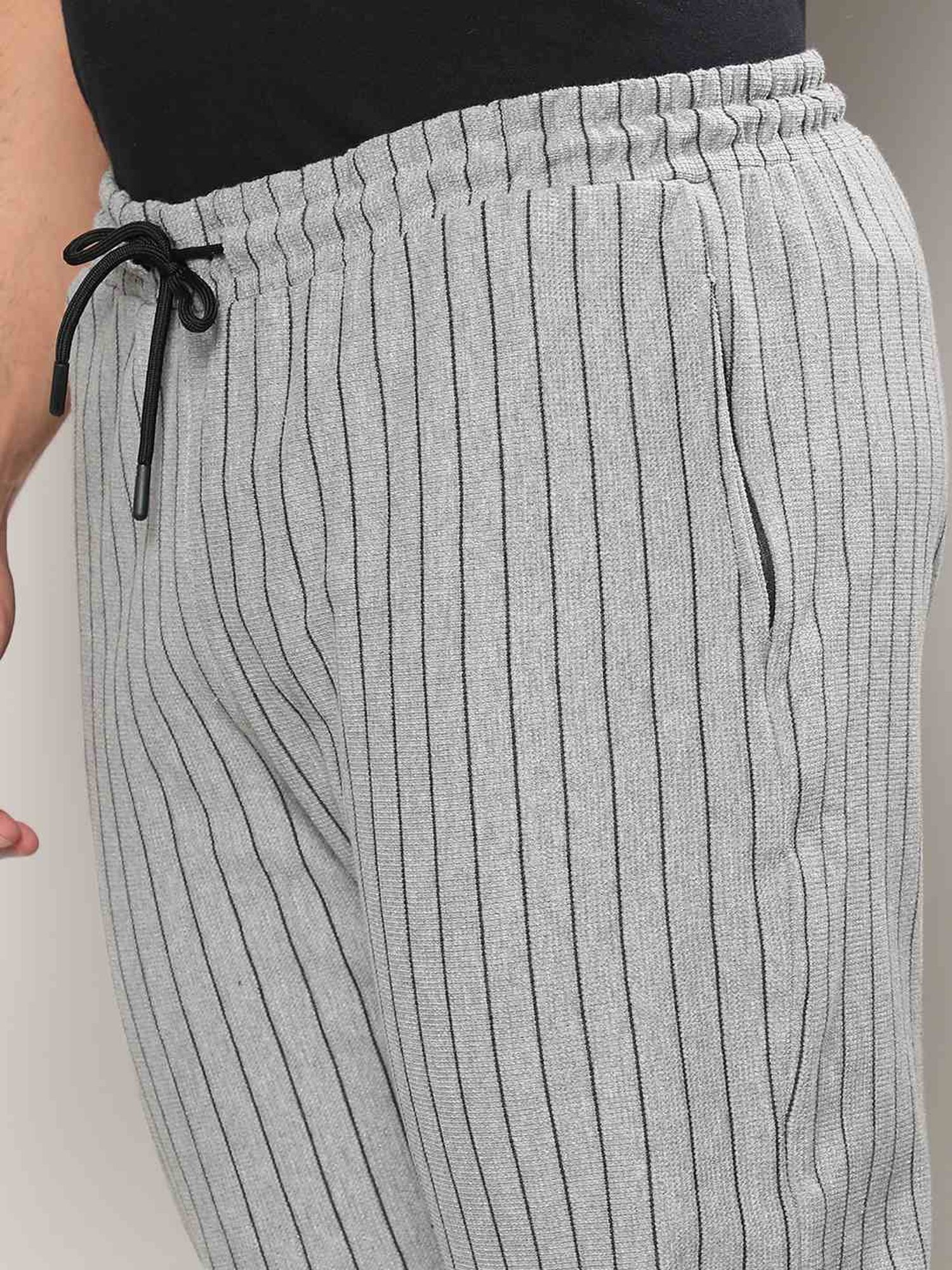 Instafab Plus Moon Grey Cotton Regular Fit Striped Plus Size Trackpants
