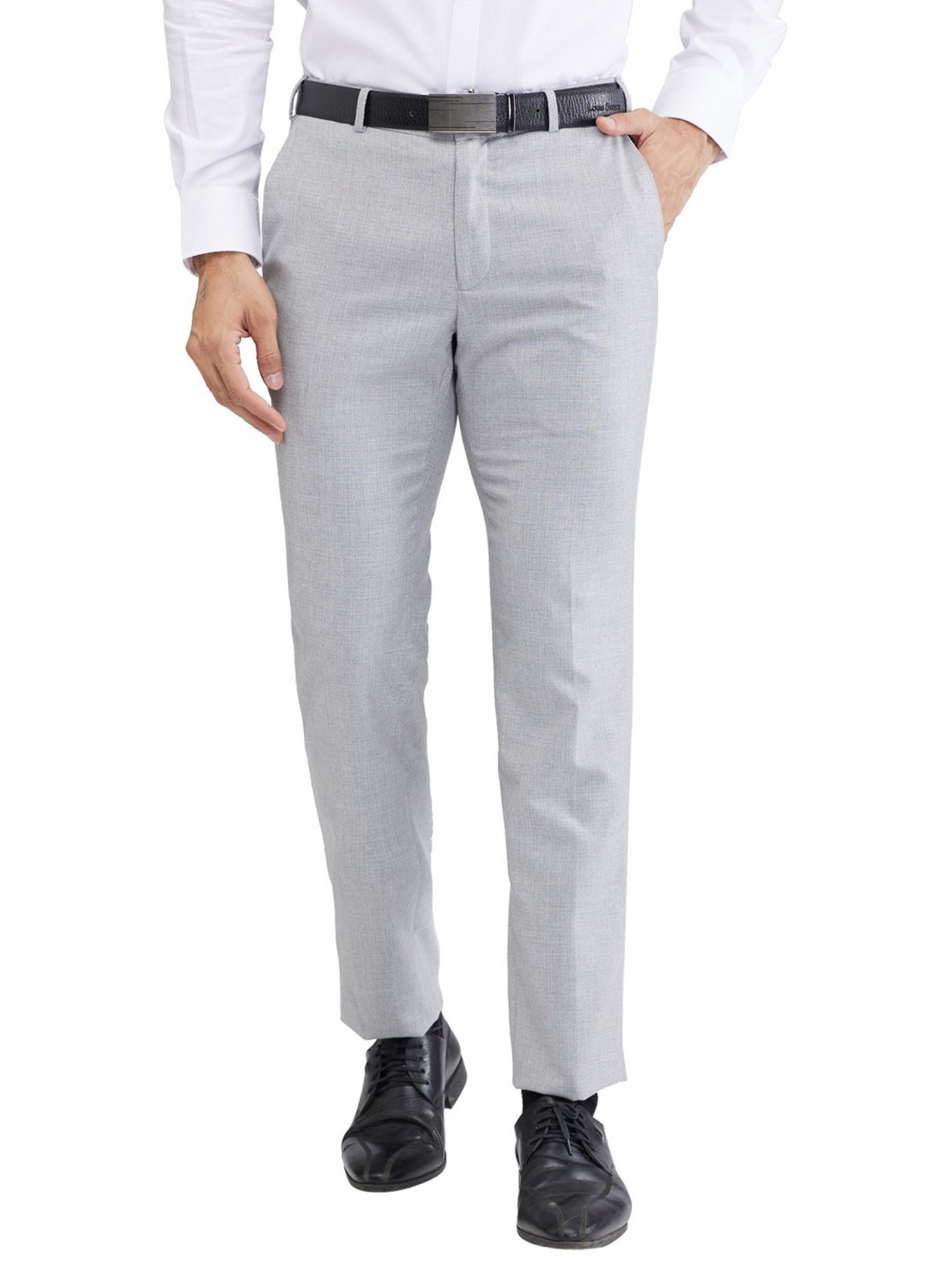Raymond Grey Slim Fit Self Pattern Trousers