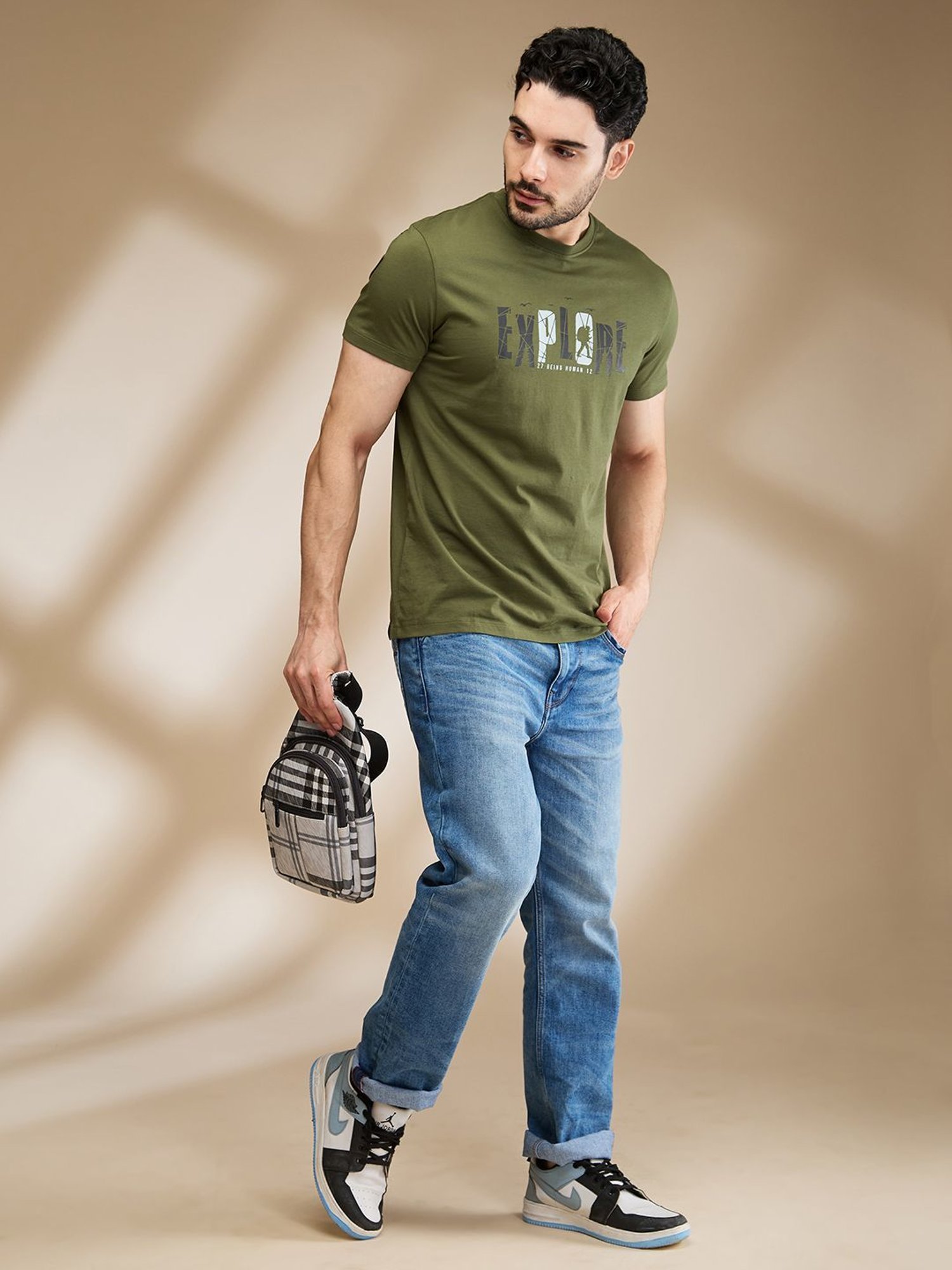 Being Human Dark Green Regular Fit Printed T-Shirt