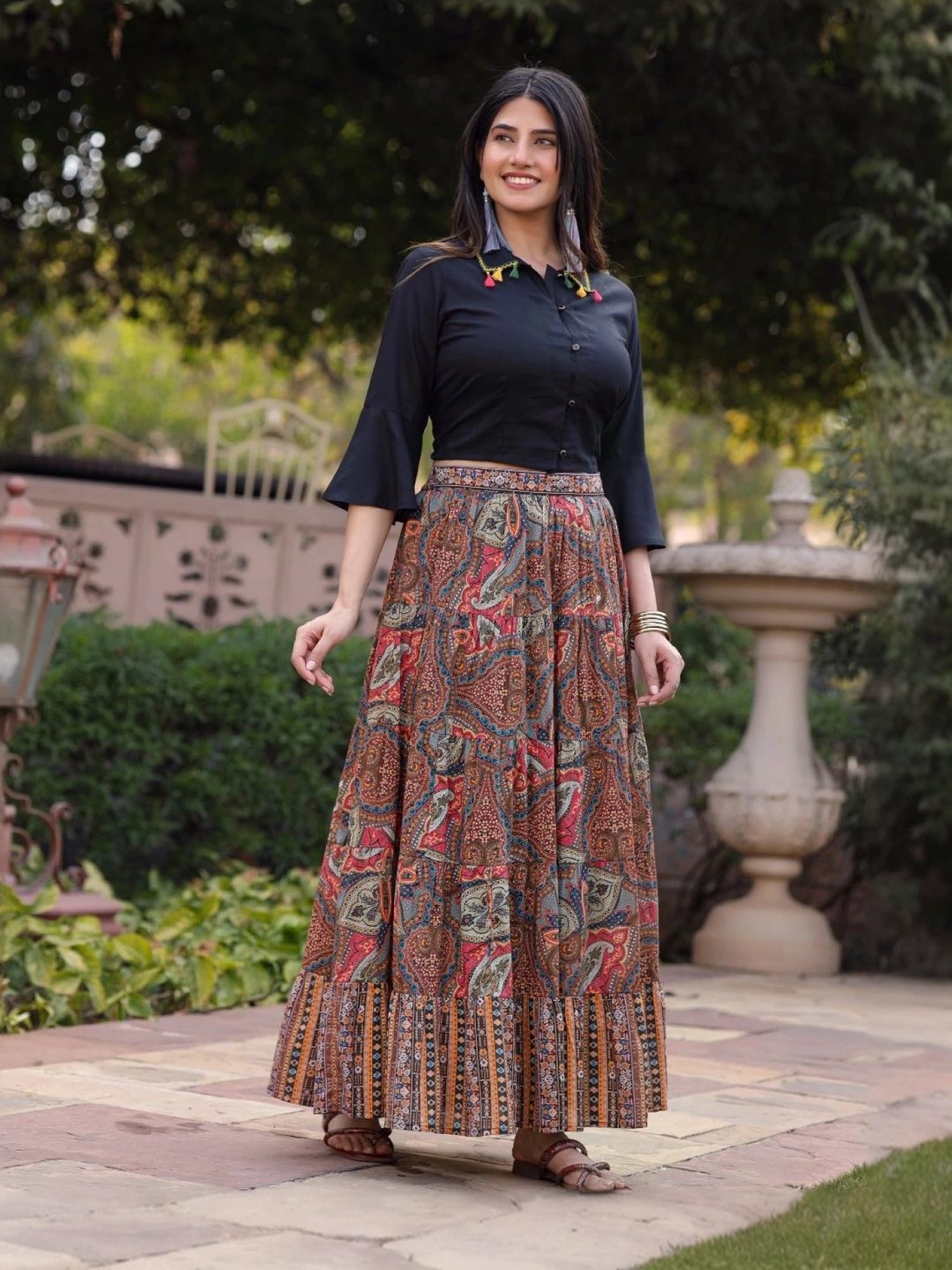 Juniper Multicolored Flare Fit Shirt Skirt Set