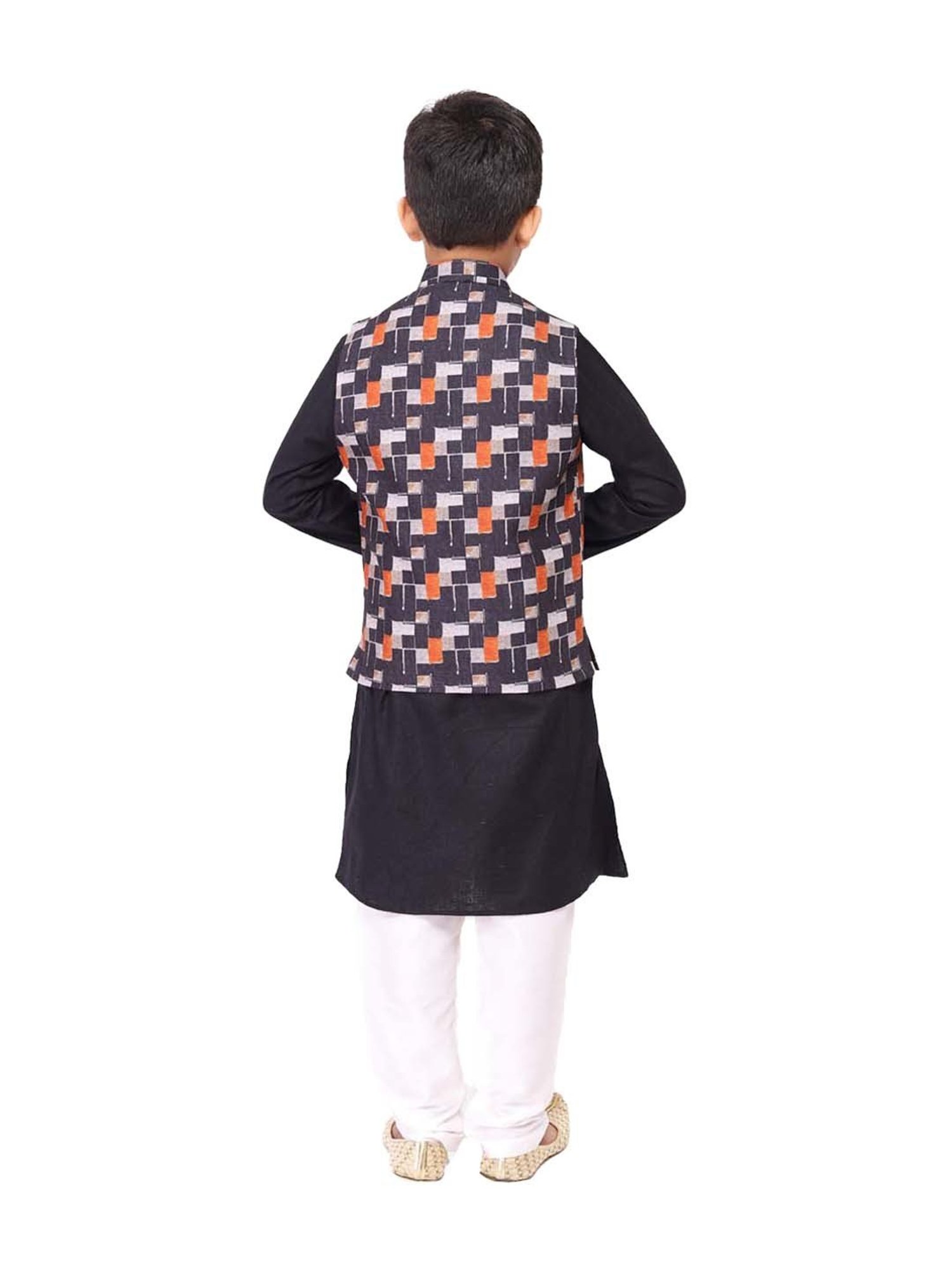 TABARD Kids Black & White Cotton Printed Kurta Set