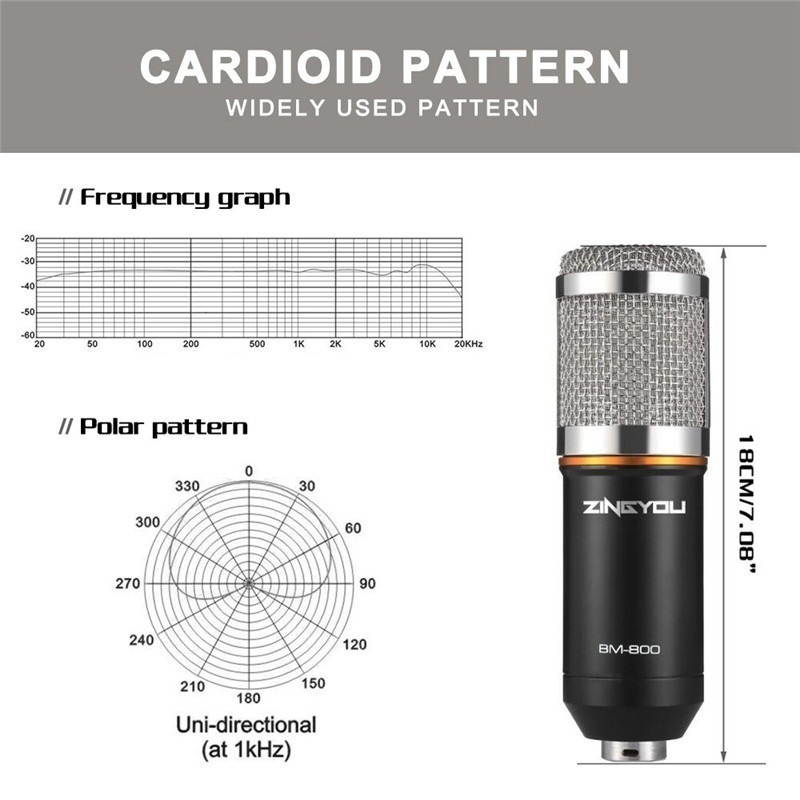 BM-800 Condenser Microphone Kit Pro Audio Studio Recording & Brocasting Podcasts Set