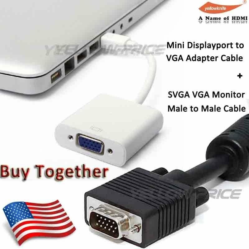 Mini DisplayPort to VGA Female Adaptor for Mac+6FT SVGA VGA Monitor Male Cable