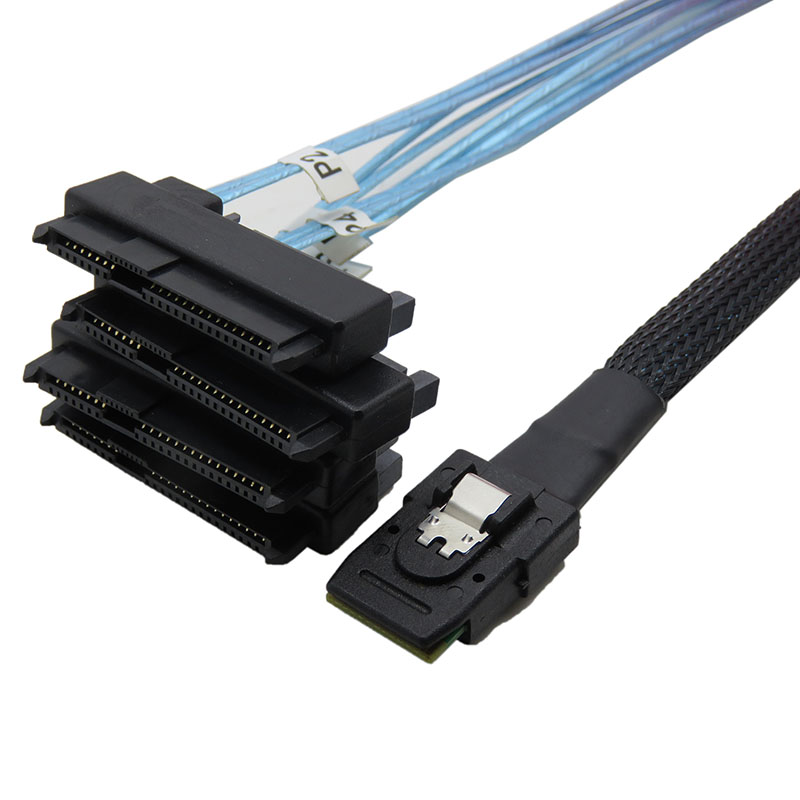 CableDeconn Internal Mini SAS 36pin SFF-8087 to (4) 29pin+15Pin SFF-8482 connectors with SATA Power 0.5M