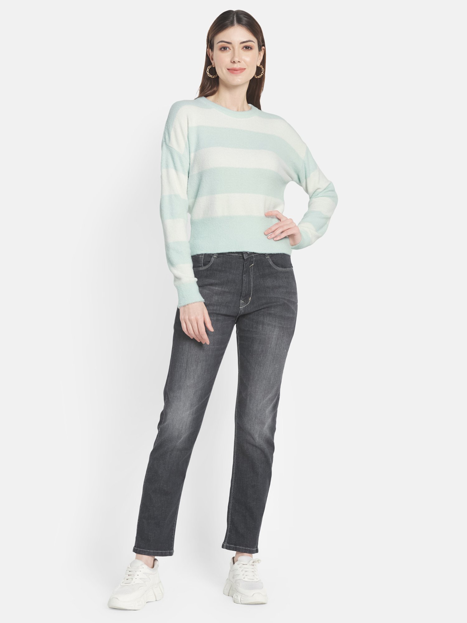 METTLE Green & White Striped Pullover