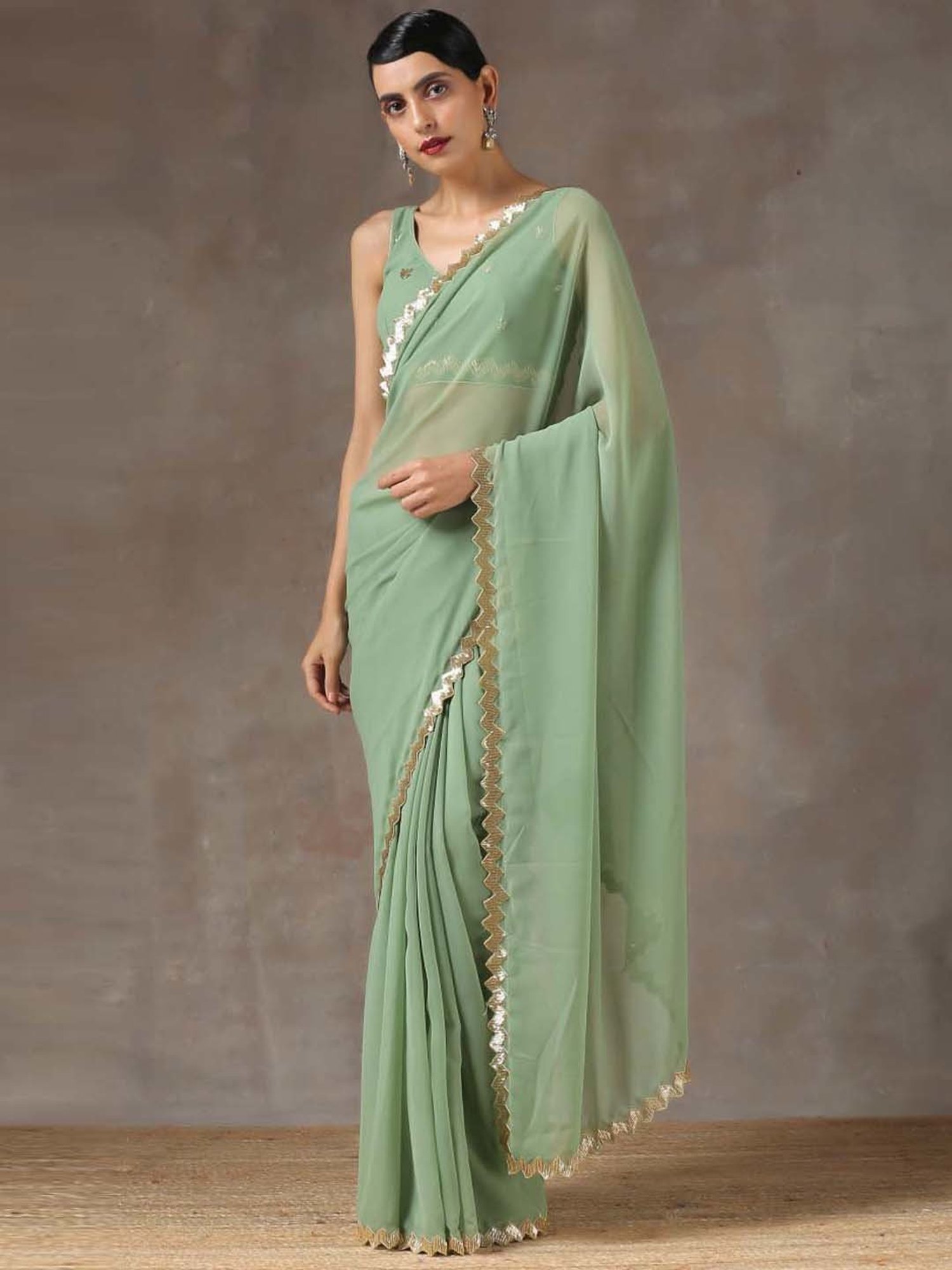 Swtantra Green Embellised Saree With  Embellished Unstitched Self Blouse