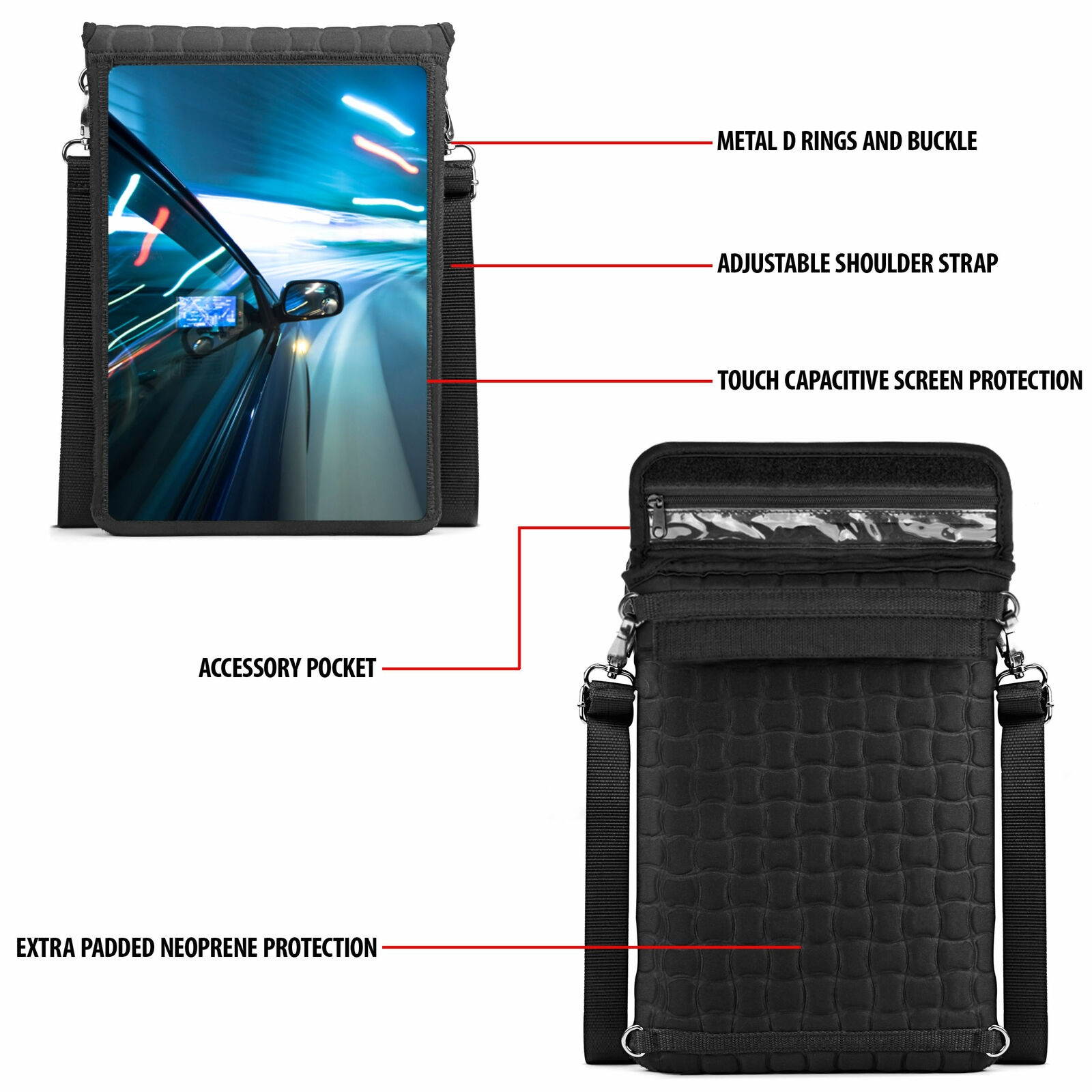 Neoprene Tablet Sleeve with Screen Protector & Adjustable Shoulder Strap