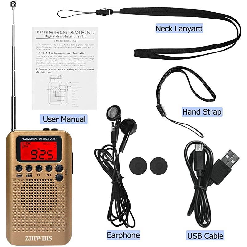 Mini LCD AM FM Battery Operated Portable Pocket Radio with Built-in Speaker and 3.5mm Headphone Jack, Powered by 2AAA Battery Digital Alarm for Walking,Travel