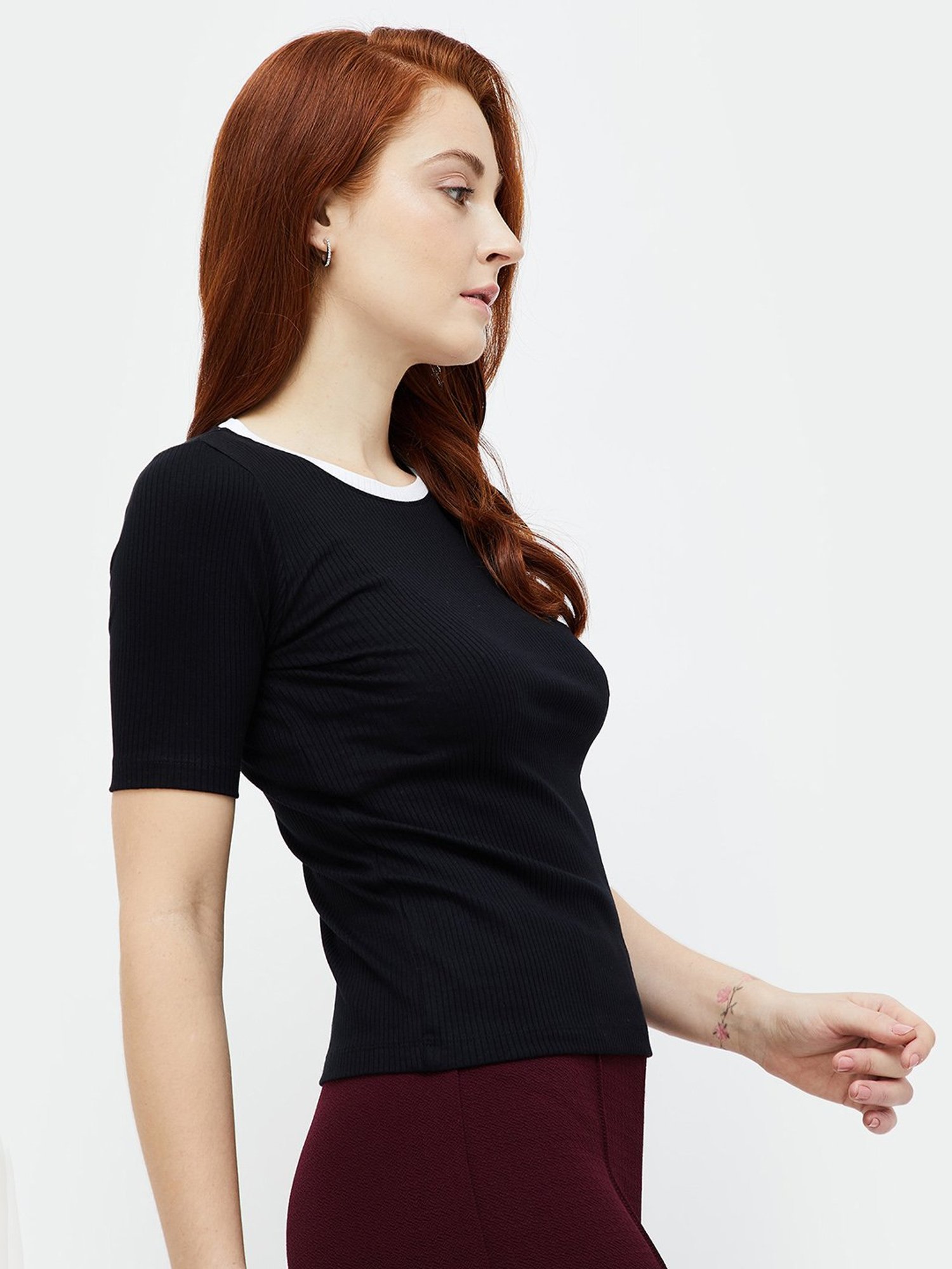 Code by Lifestyle Black Cotton Regular Fit Top