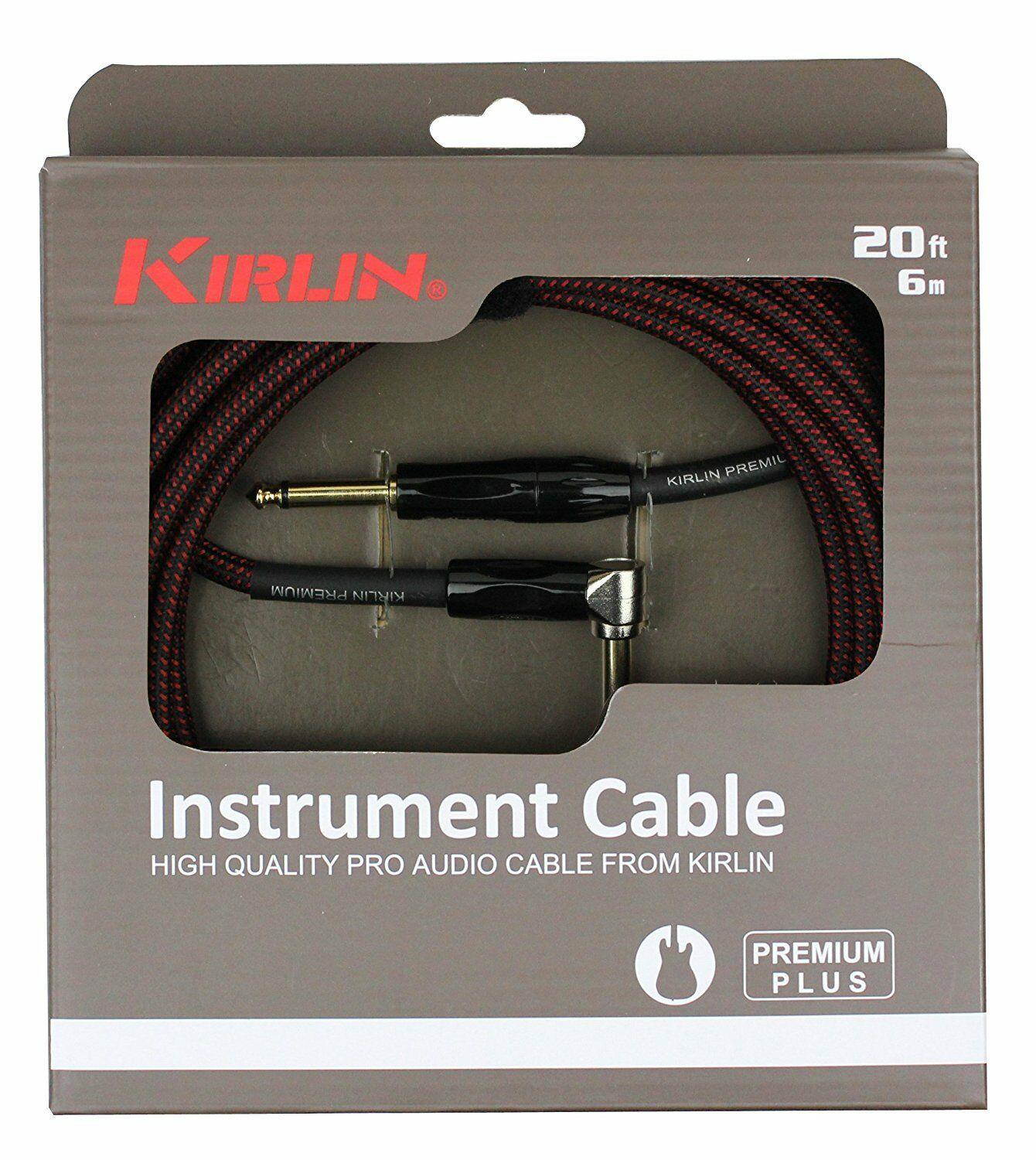 20ft 1/4" TS R/A 90/180 Premium Plus Instrument Cable, Black/Red Woven Jacket