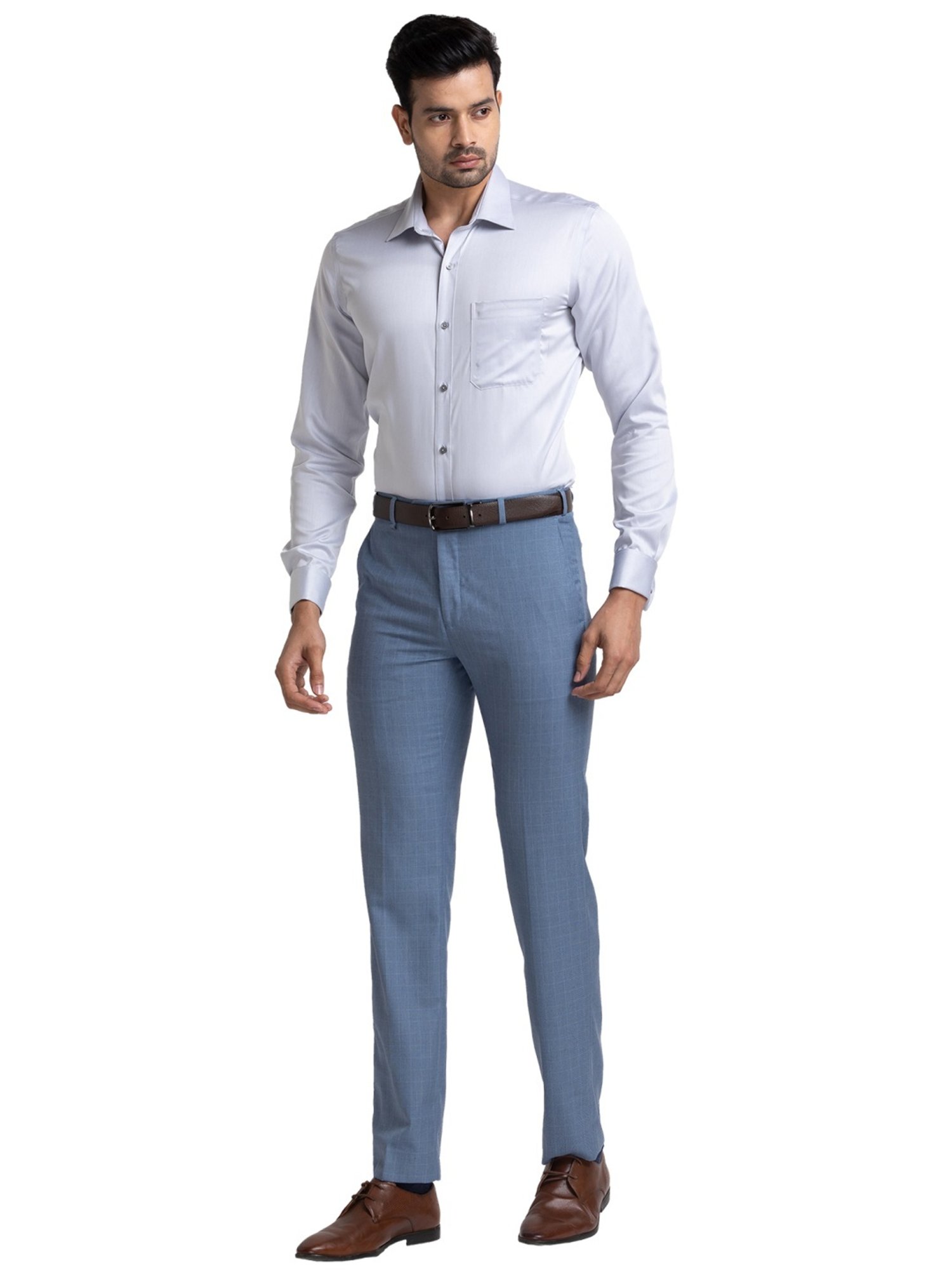 Raymond Blue Contemporary Fit Checks Trousers