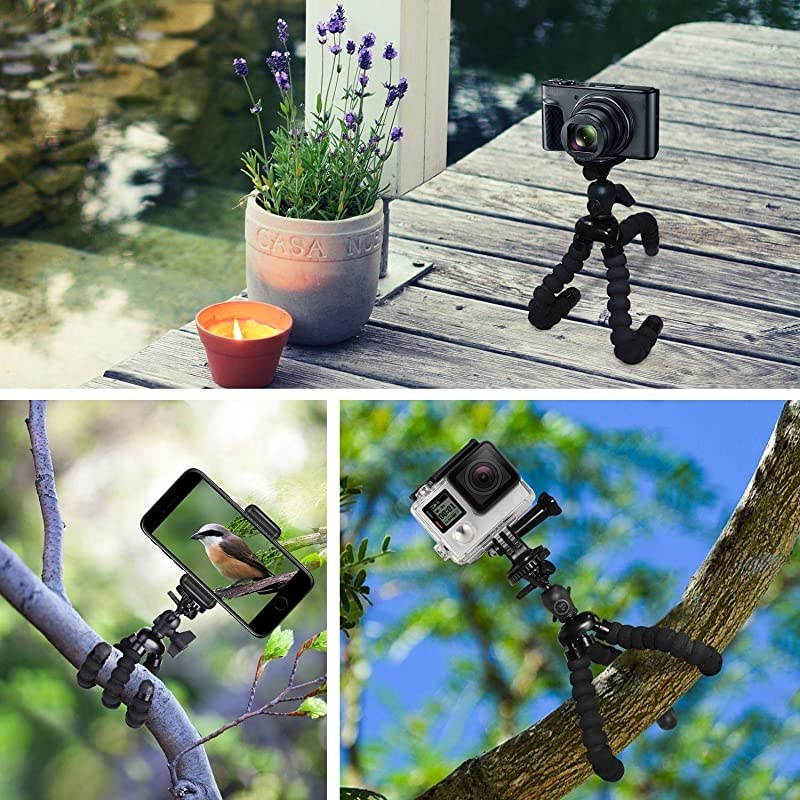 Phone Tripod  5 in 1 Flexible Octopus Tripod Stand + 2PCS Tripod Adapter for Gopro + Phone Mount Holder + Bluetooth Wireless Remote Shutter Compatible for iPhone Samsung Gopro Sports Camera