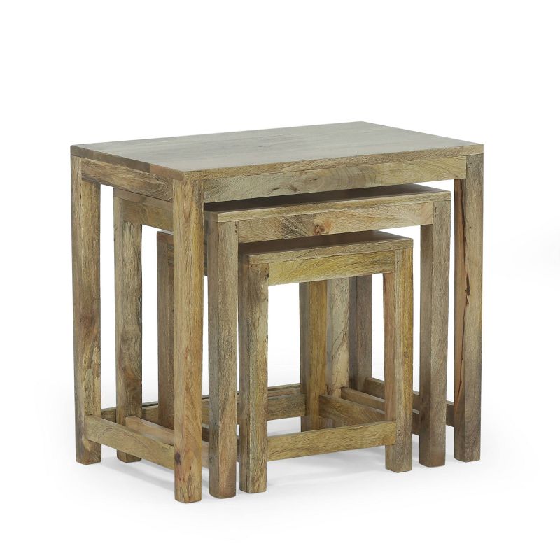 Set of 3 Trautman Rustic Handcrafted Mango Wood Nested Side Tables Natural - Christopher Knight Home