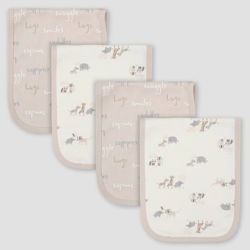 Gerber Baby 4pk Bear Interlock and Terry Burp Cloth Set - Cream