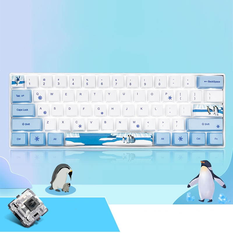 A-jazz AK61 Bluetooth Wireless and  USB Wired Dual Connectivity Mechanical Gaming Keyboard, Durable ABSKeycaps, White Backlit -Blue Switch( White )