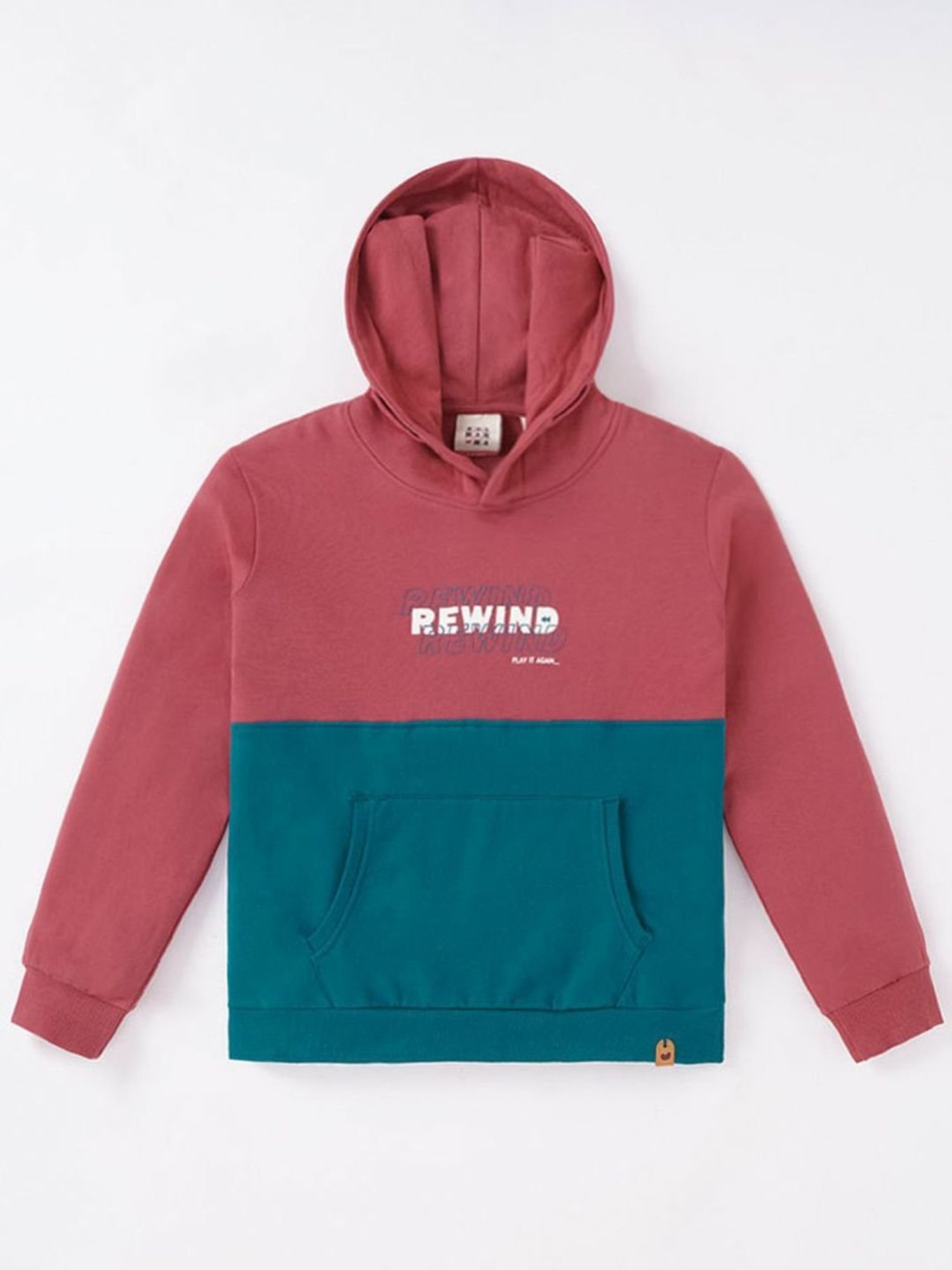 Ed-a-Mamma Kids Red & Green Cotton Color Block Full Sleeves Hoodie