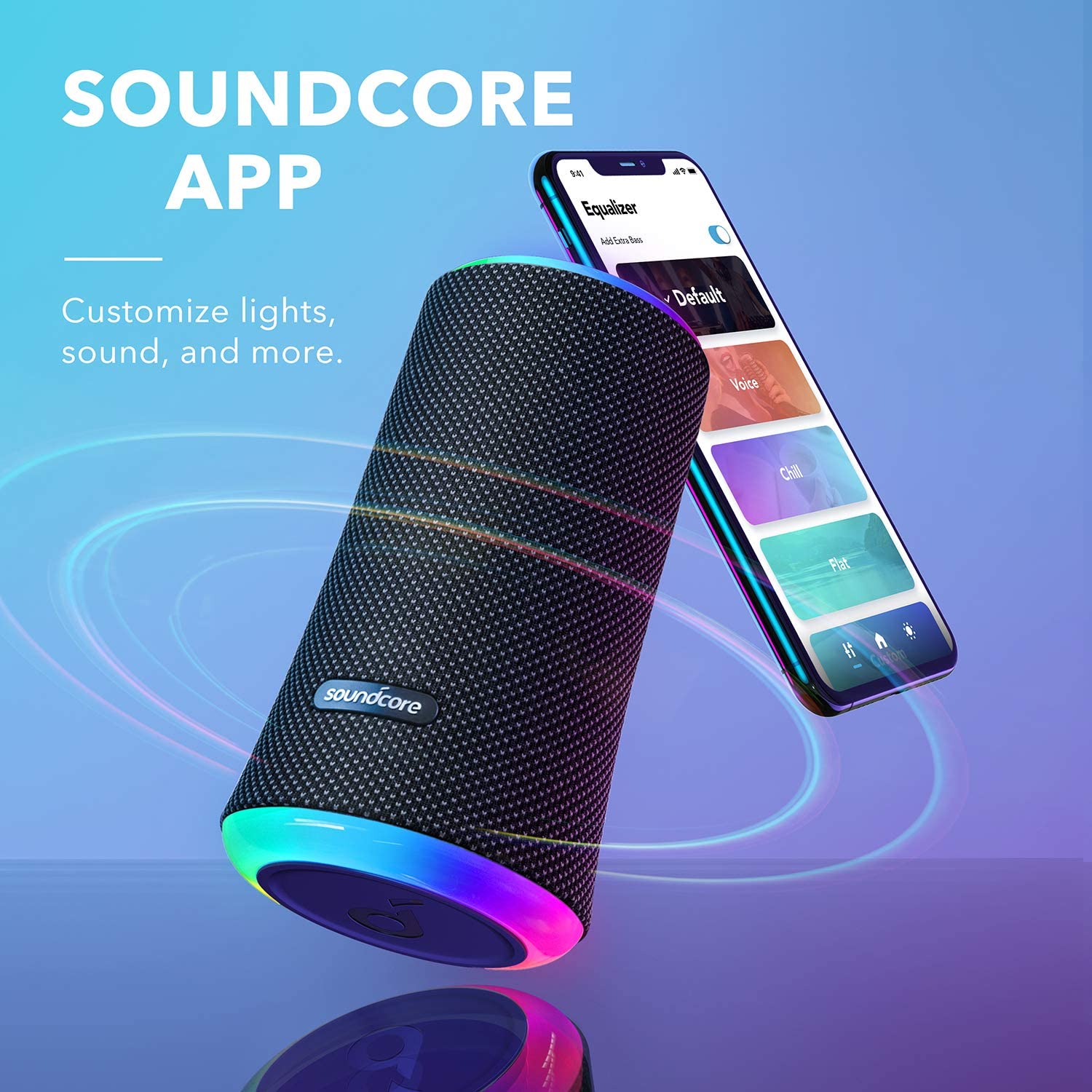 Anker Soundcore Flare 2 Bluetooth Speaker, with IPX7 Waterproof Protection and 360&deg; Sound for Backyard and Beach Party, 20W Wireless Speaker with PartyCast, EQ Adjustment, and 12-Hour Playtime, Black