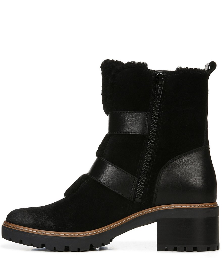 Naturalizer Tristan Suede Faux Fur Block Heel Moto Lug Sole Block Heel Booties