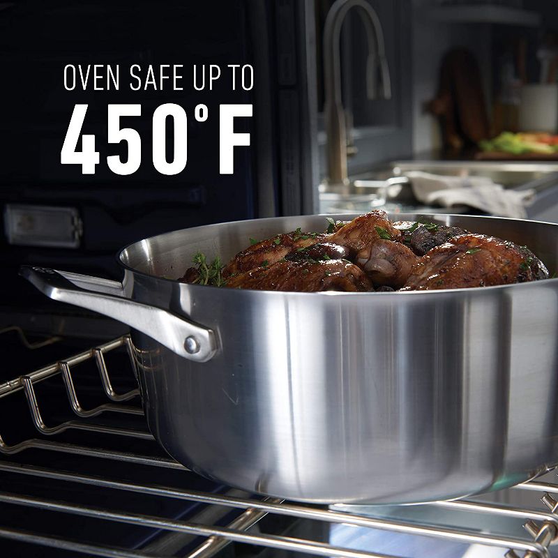 Calphalon Premier 4.5 Quart Stainless Steel Metal Dishwasher Safe Saucepan Kitchen Cookware with Lid and Stay Cool Handle, Silver