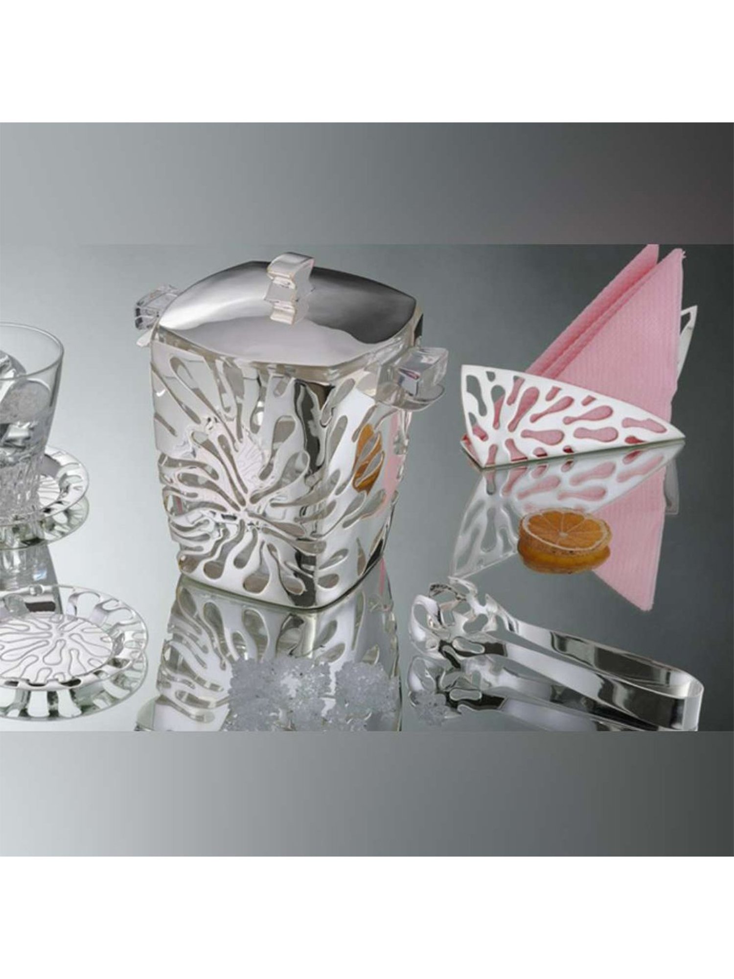 Episode Silver Plated Ice Bucket with Tong Zinnia