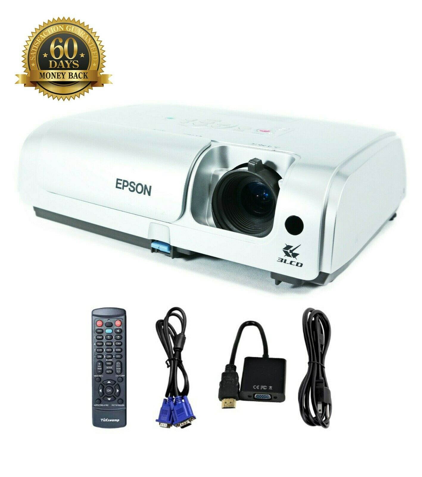 Epson EMP-S4 3LCD Projector Portable 800 x 600 1080i 1500 ANSI Lumens Home Theater HDMI-adapter with Accessories bundle