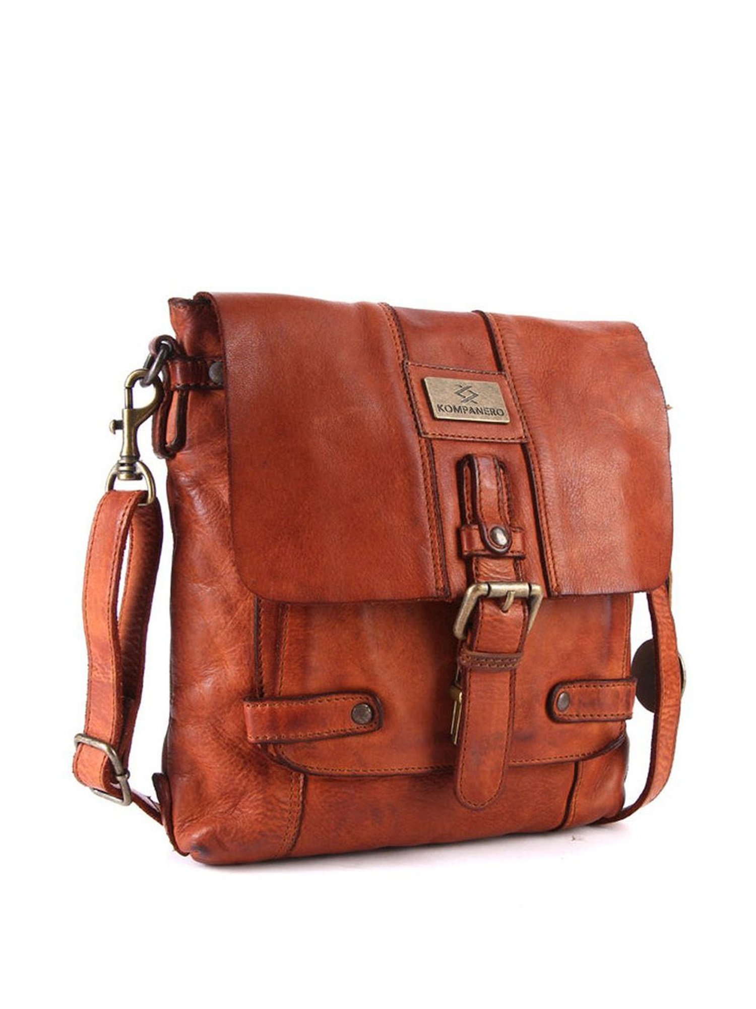 HiLEDER Brown Textured Small Leather 12 inch Cross Body Bag