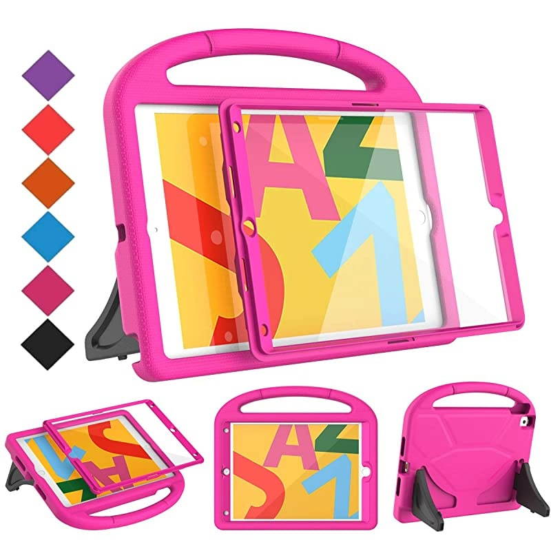 New iPad 102 Case 20202019 iPad 8th7th Generation Case with Builtin Screen Protector Shockproof Light Weight Handle Stand Kids Case for iPad 102 20192020 Latest Model Rose