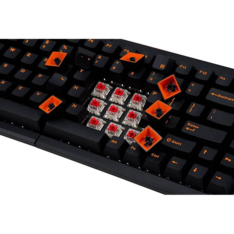 BAROCCO MD770 RGB LED Backlit TKL Split Mechanical Keyboard with Cherry MX Red Switch, Ergonomic Keyboard with Orange Letter PBT Double Shot Keycaps for Windows and Mac, Macro Support, ANSI