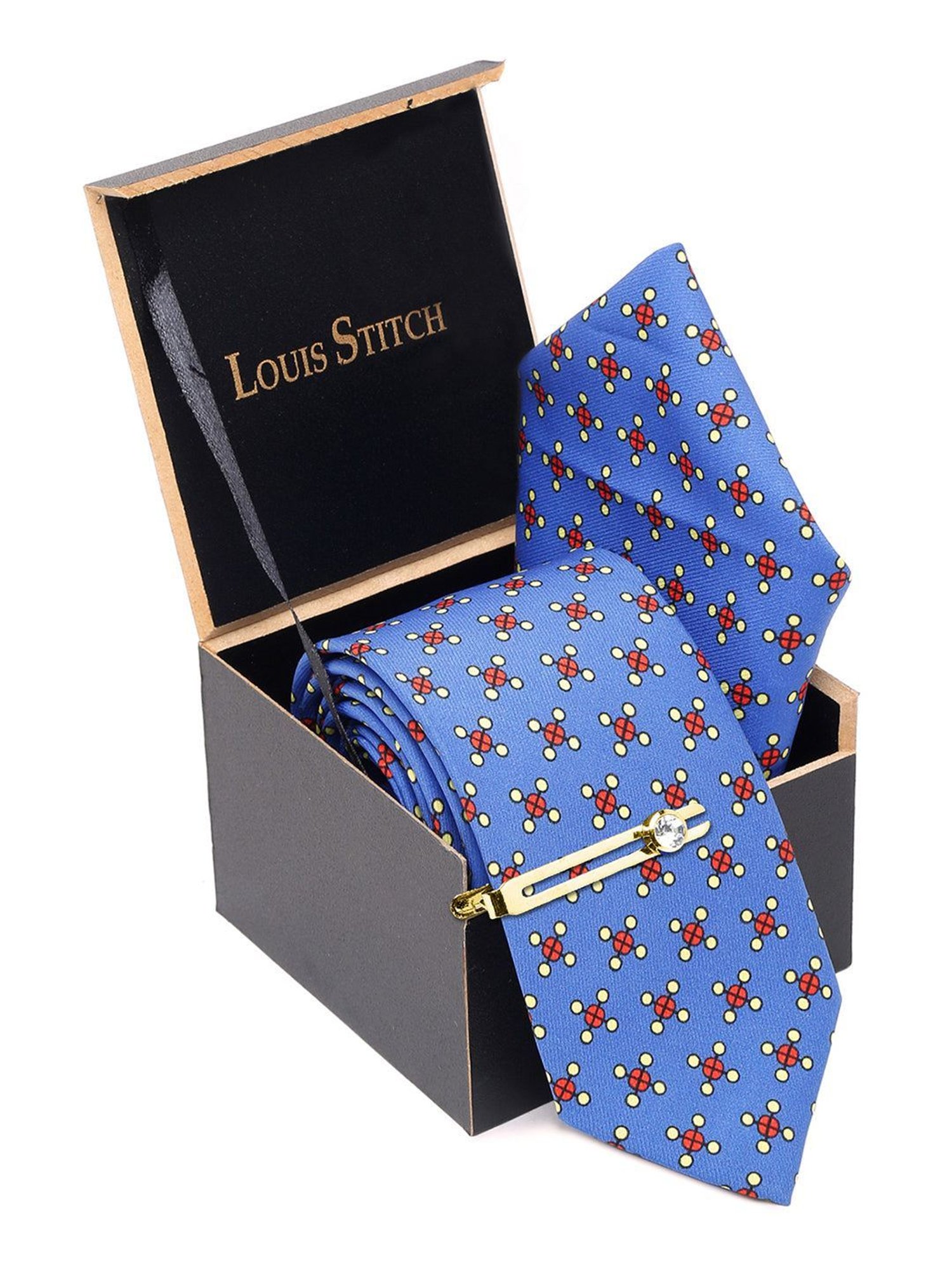 Louis Stitch Blue Printed Necktie Gift Set - Set of 3
