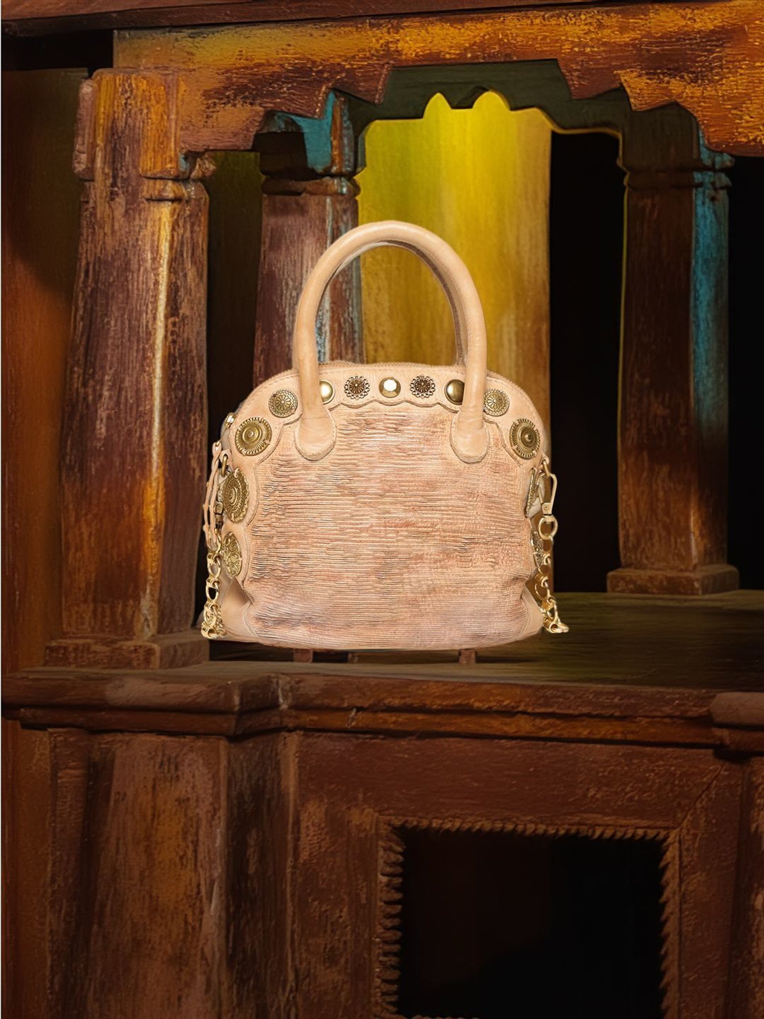 Art N Vintage Silvia Cream Leather Embellished Small Handbag