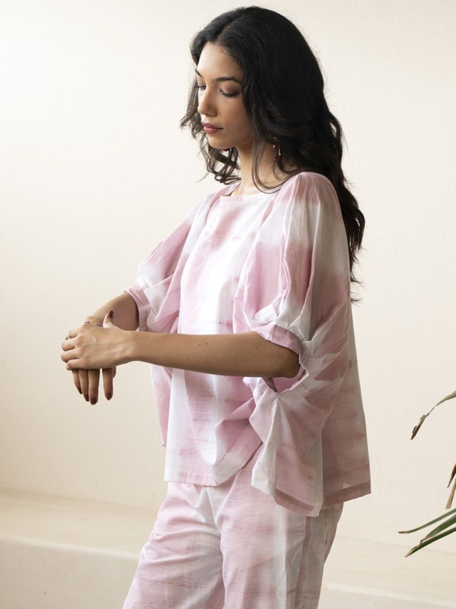 Akiso Inara Blush Pink Shibori Tie Dye Oversized Top With Tie Dye Trousers Co-ord Set