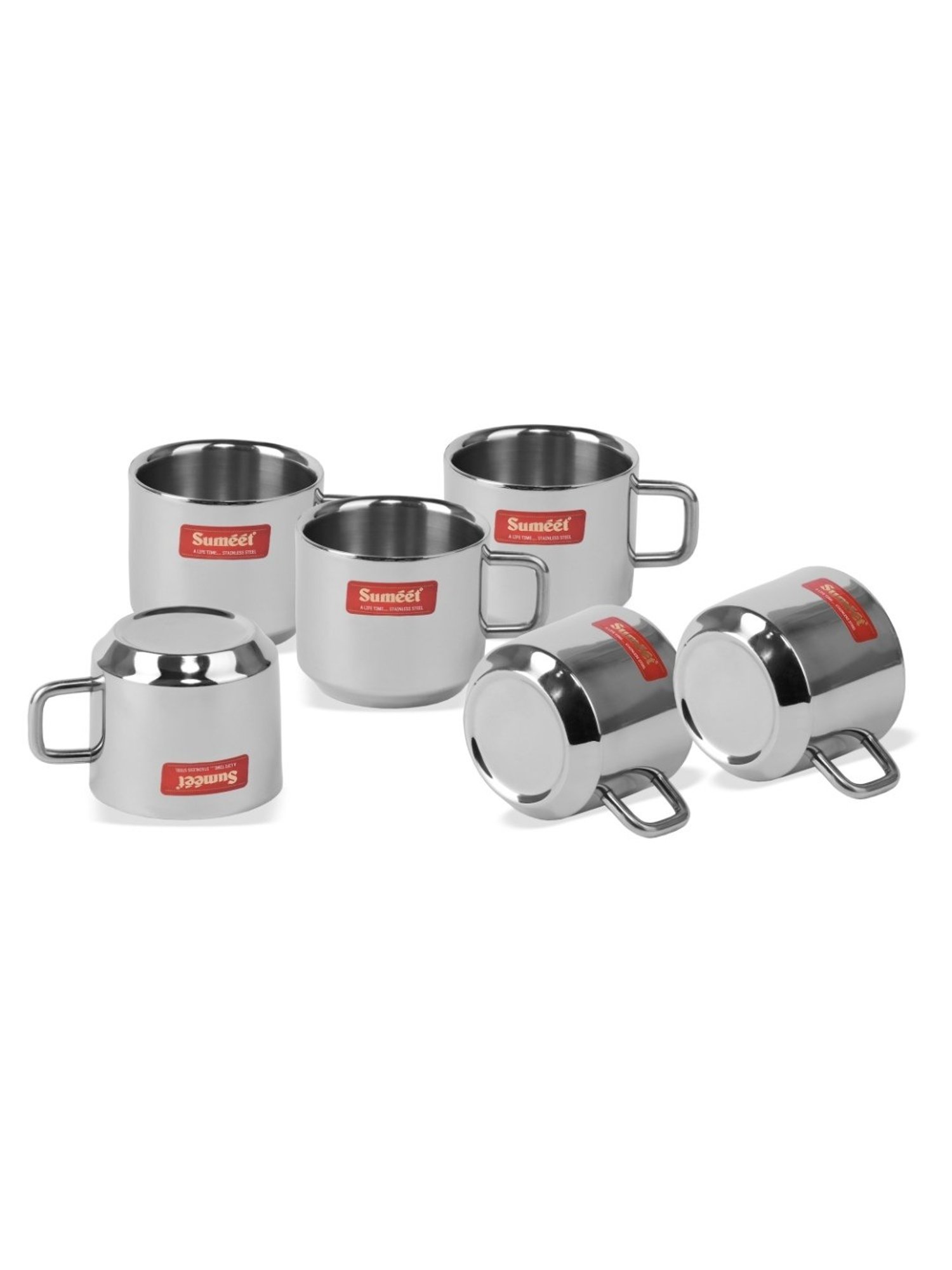 Sumeet Stainless Steel Double Wall Tea and Coffee cups set of 6Pcs (120 Ml Each)