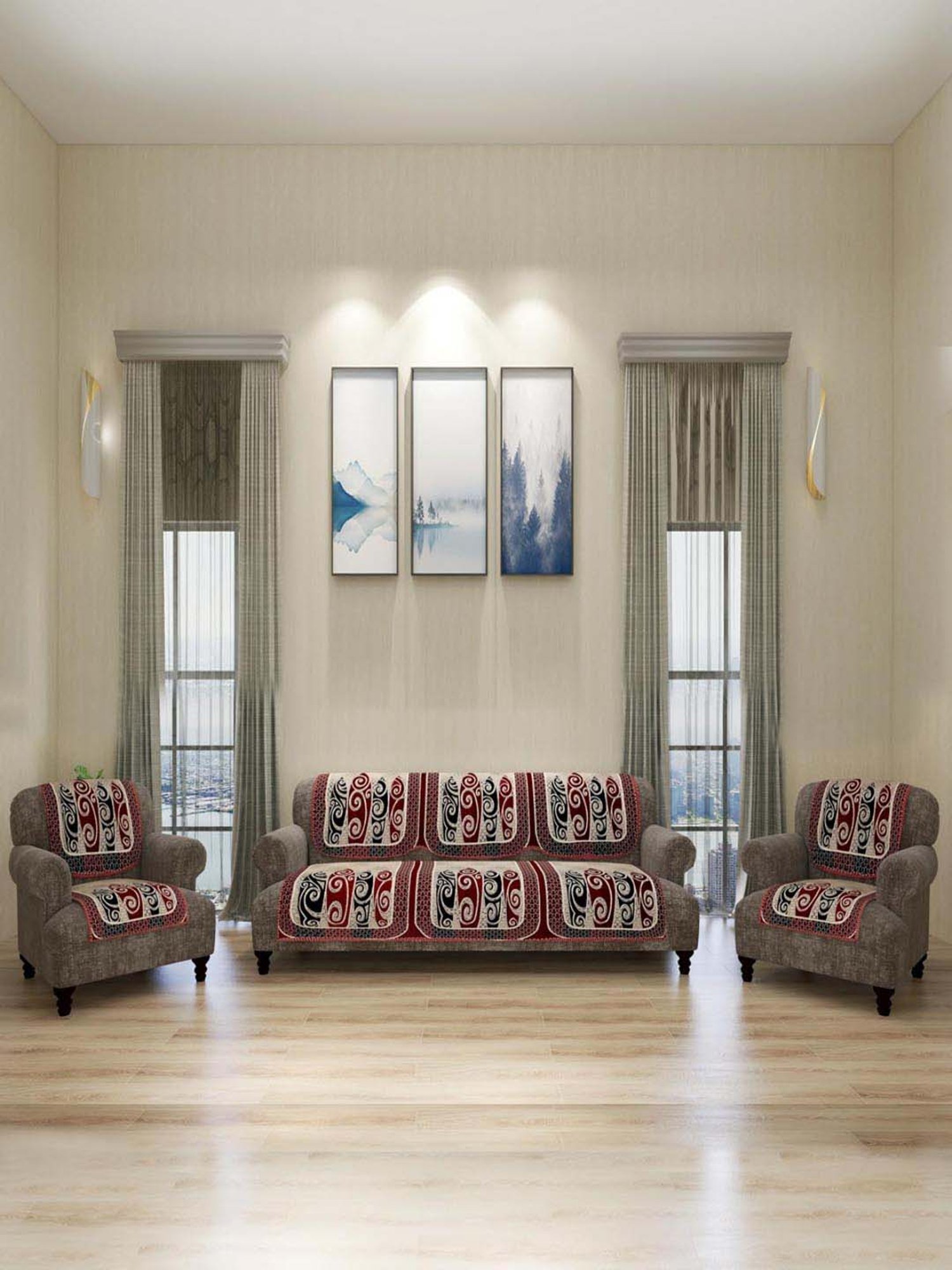 Romee Multicolor Chenille 5-Seater Sofa Cover Set