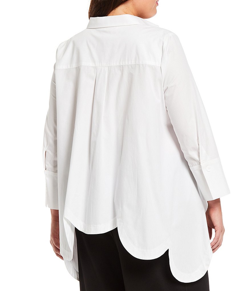 IC Collection Plus Size Scallop Hem Button Front Point Collar Neck Bracelet 3/4 Sleeve Blouse