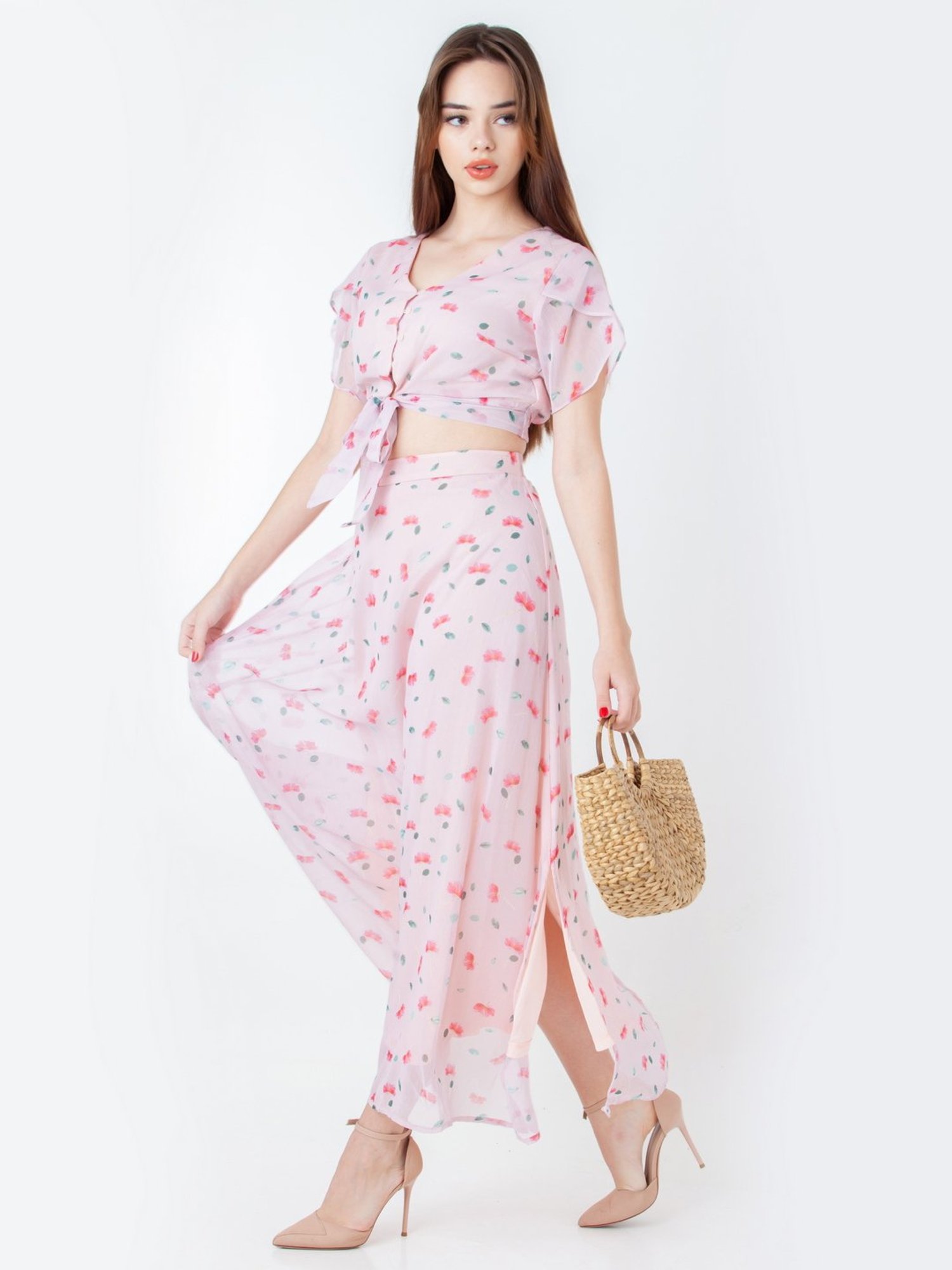 Zink London Pink Printed Crop Top