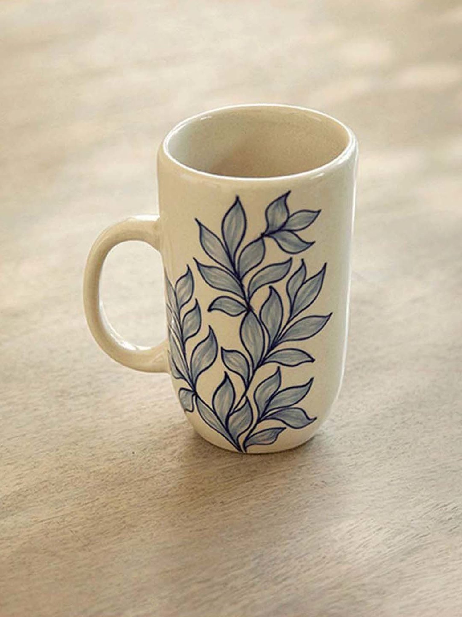 Ellementry Livada Off-White & Blue Ceramic Tall Mug (0.5 L)
