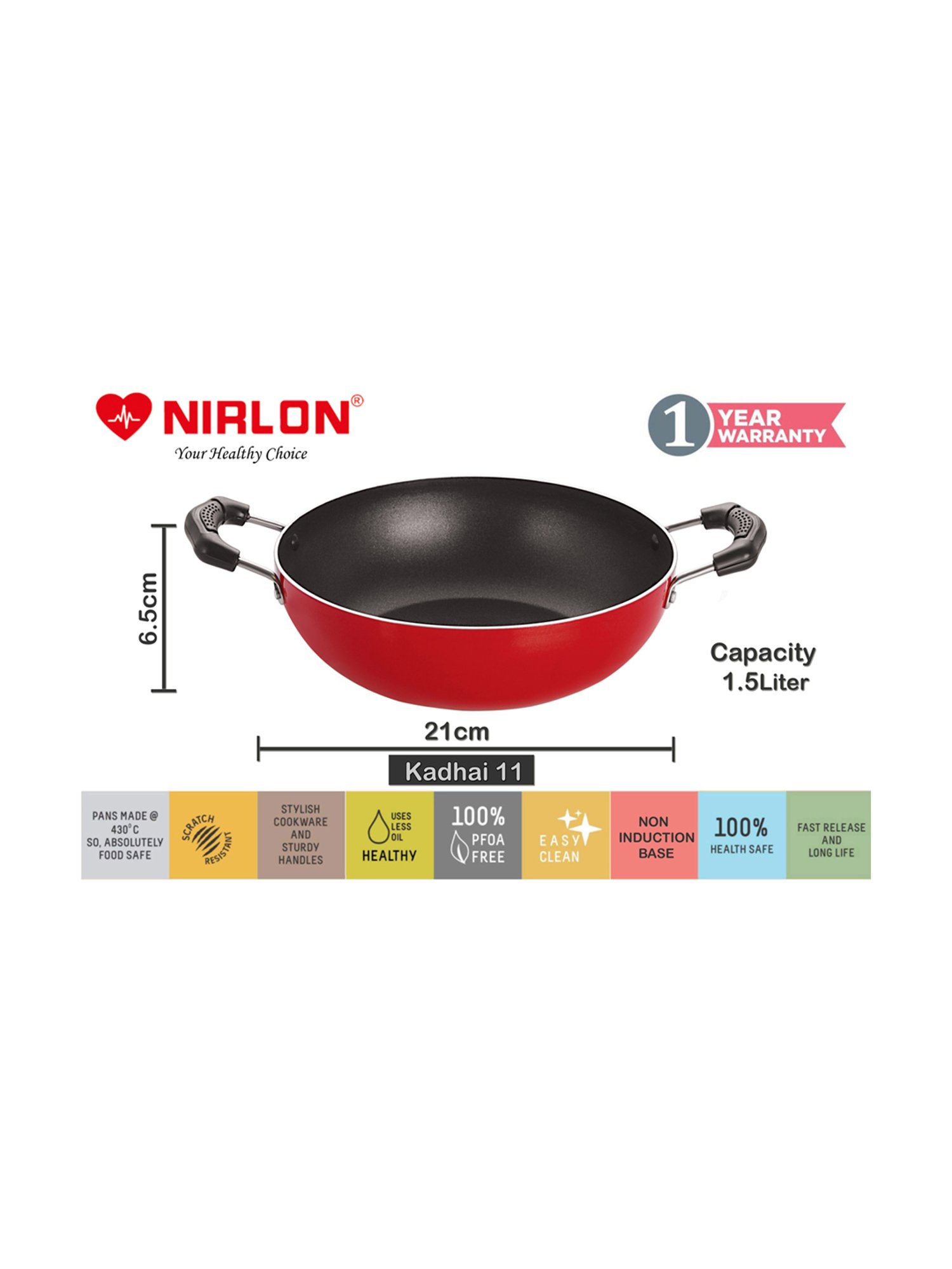 Nirlon Non-Stick Red Aluminium Gas Compatible Cookware Set with Bakelite H & le