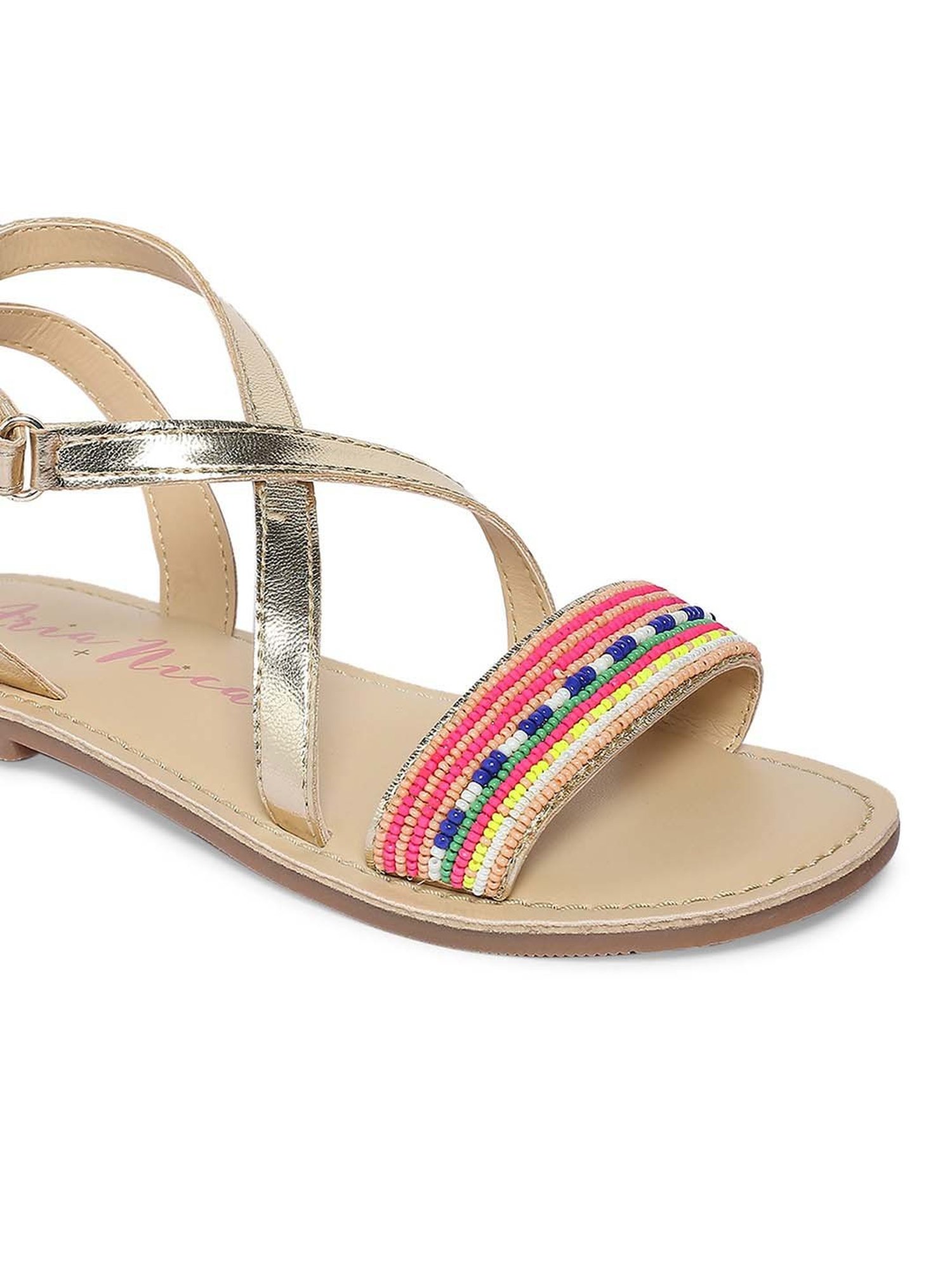 Aria Nica Kids Fest Pink & Gold Cross Strap Sandals