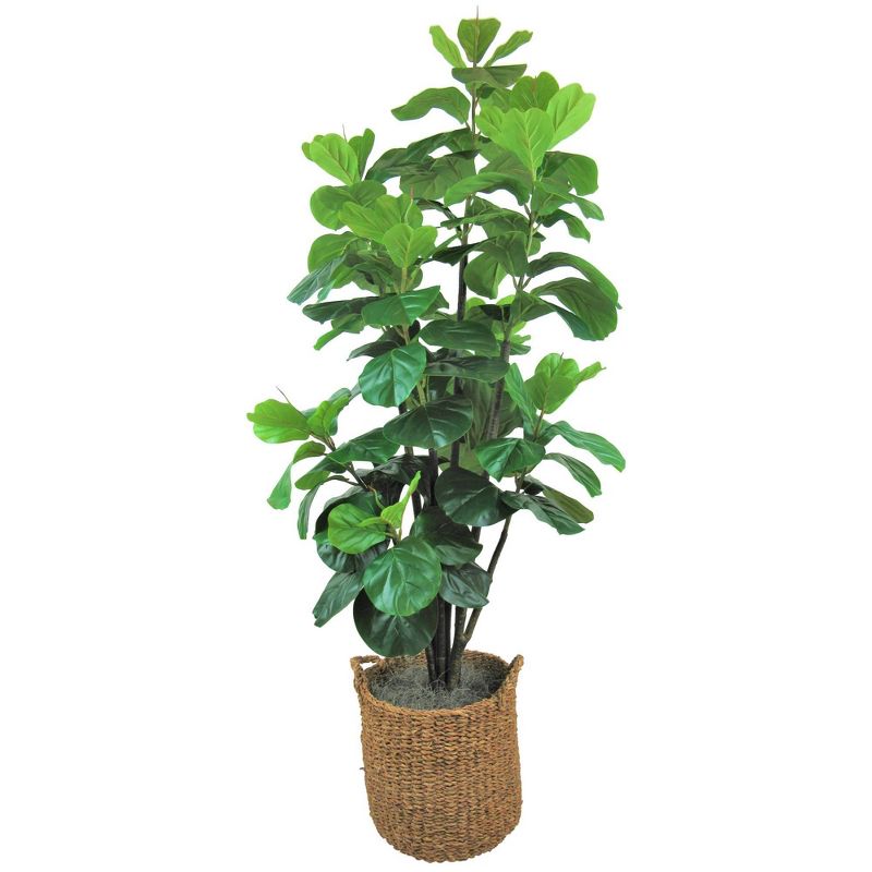 6' Artificial Fiddle Leaf Fig Tree in Basket with Handles - LCG Florals